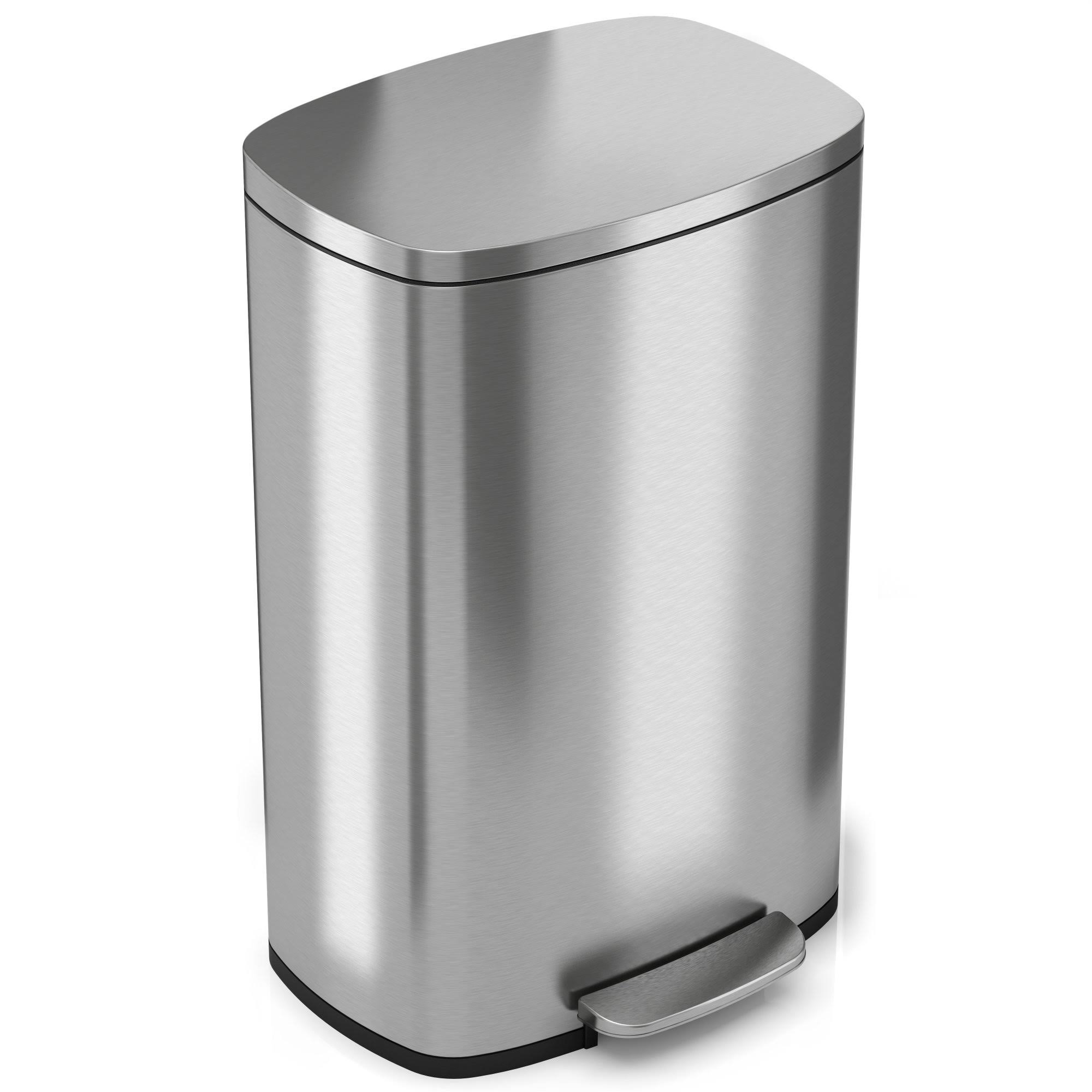 iTouchless Trash can flip lid 13.2 gal foot pedal stainless