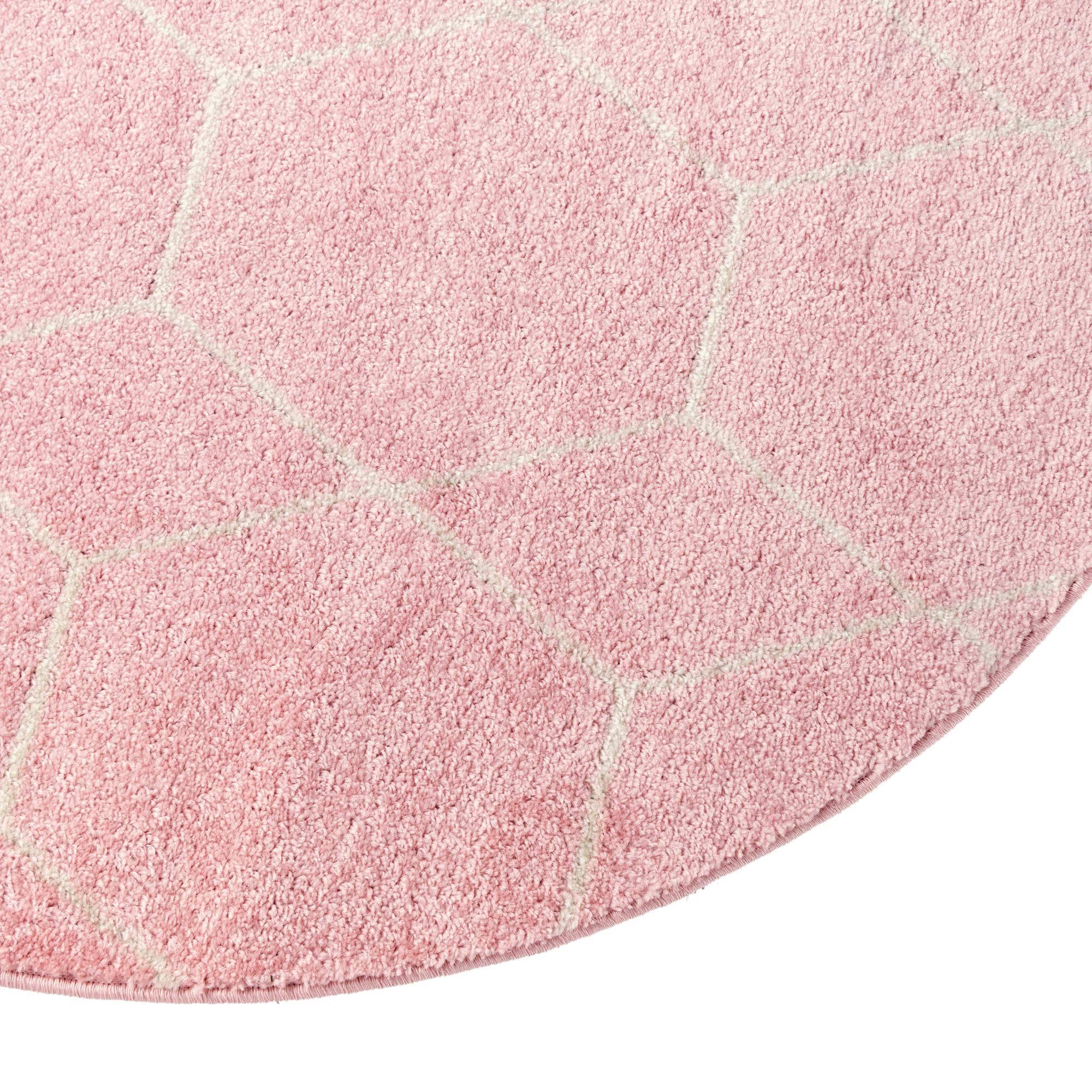 Trellis Frieze 5 ft Round Pink Geometric Area Rug WGL03