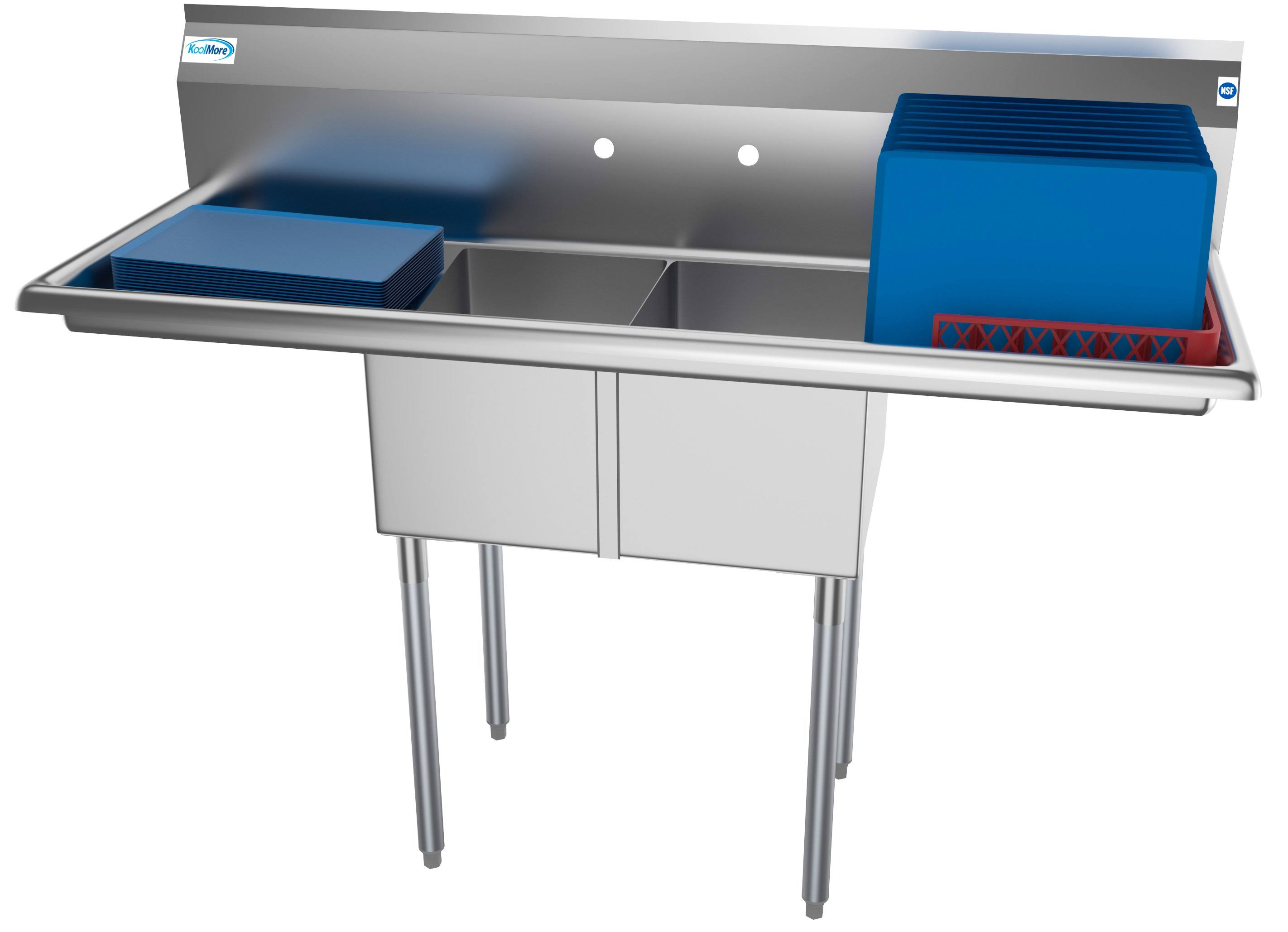 KoolMore 56 in. Freestanding Stainless Steel 2 Compartments Commercial
