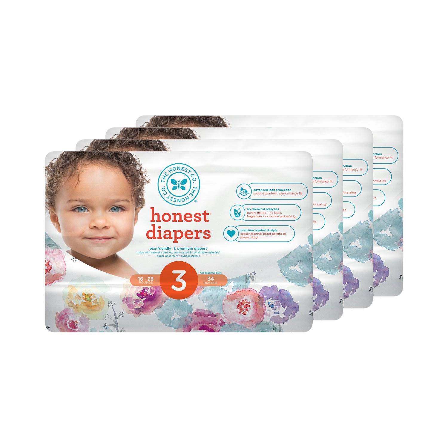 Honest Baby Diapers, Rose Blossom, Size 3 (136 Count) WGL03