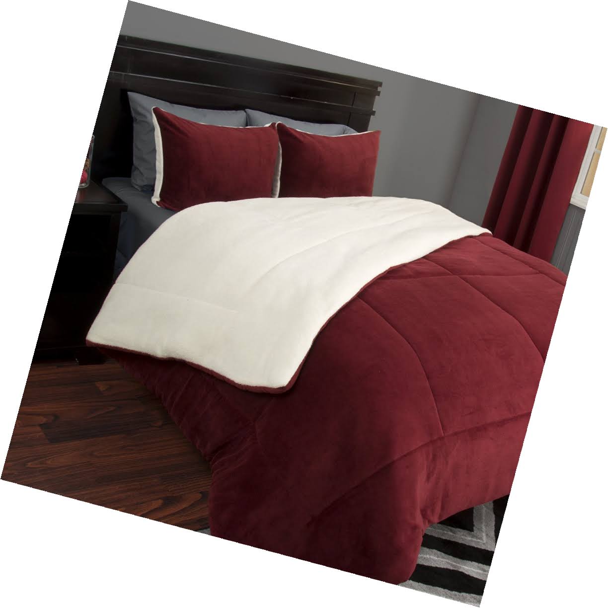 Lavish Home 3 Piece Sherpa/Fleece Comforter Set King Burgundy WGL03