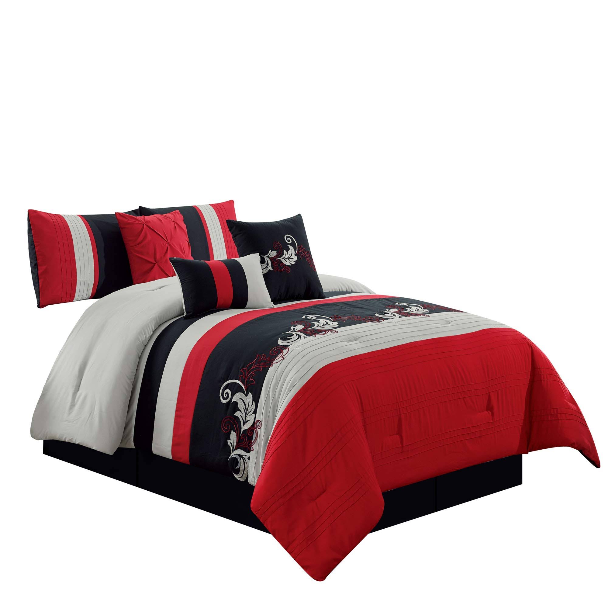 Chezmoi Collection Napa 7Piece Luxury Leaves Scroll Embroidery Bedding