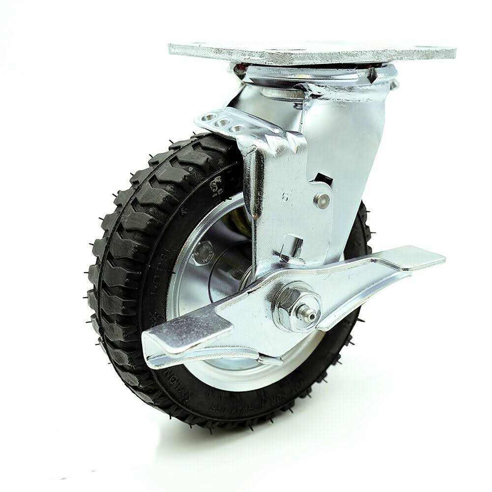 6x22 Pneumatic Swivel Caster with Brake Black Rubber Wheel 250 lbs