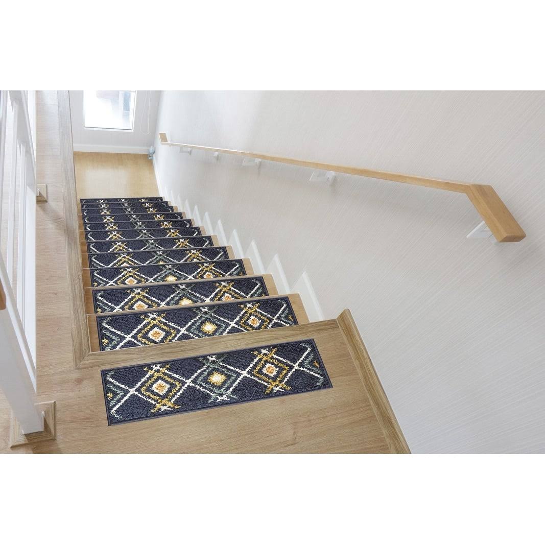 Aura, Shag Stair Treads, Deep Pile Stair Treads with Double Sided Tape 7 Green WGL03