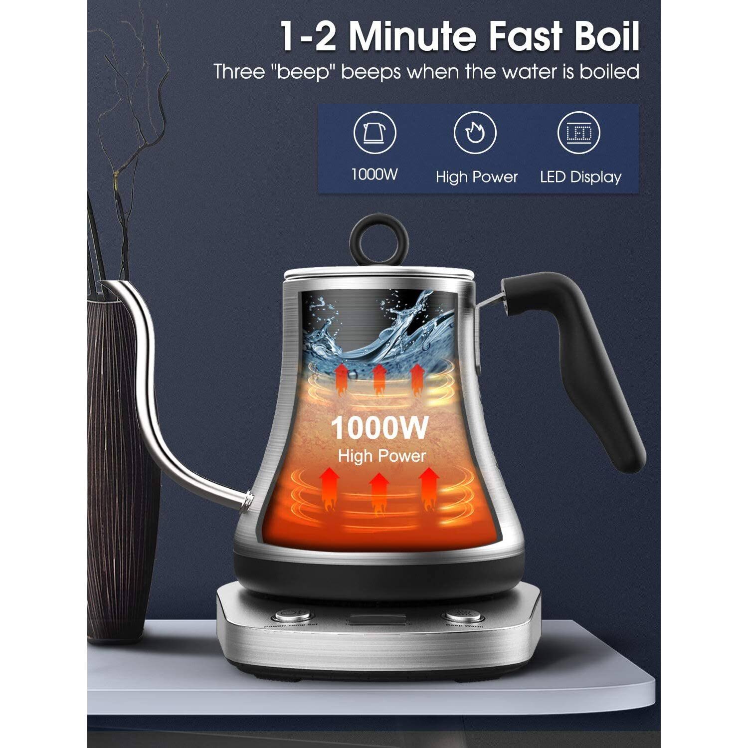 Rozmoz Electric Gooseneck Kettle with 6 Various Temperature Control