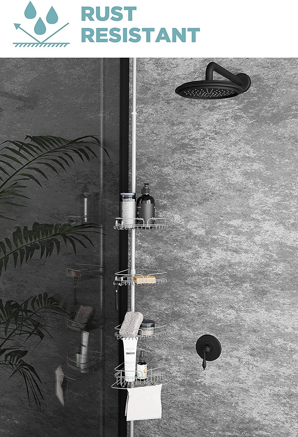 Zenna Home 2161PC Shower Tension Pole Caddy, Satin Chrome WGL03