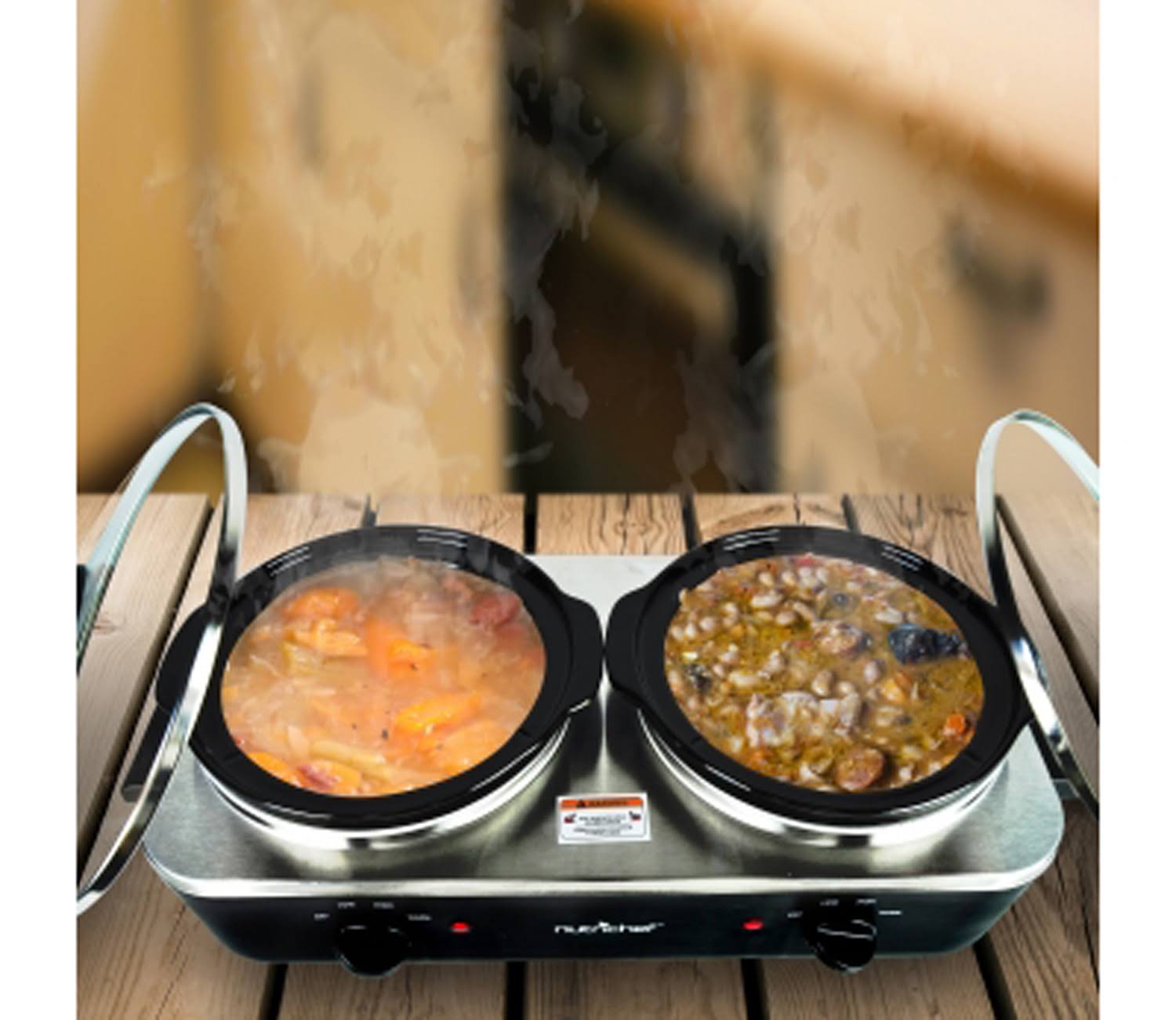 Nutrichef PKBFWM26 Dual Pot Electric Slow Cooker Food Warmer WGL03