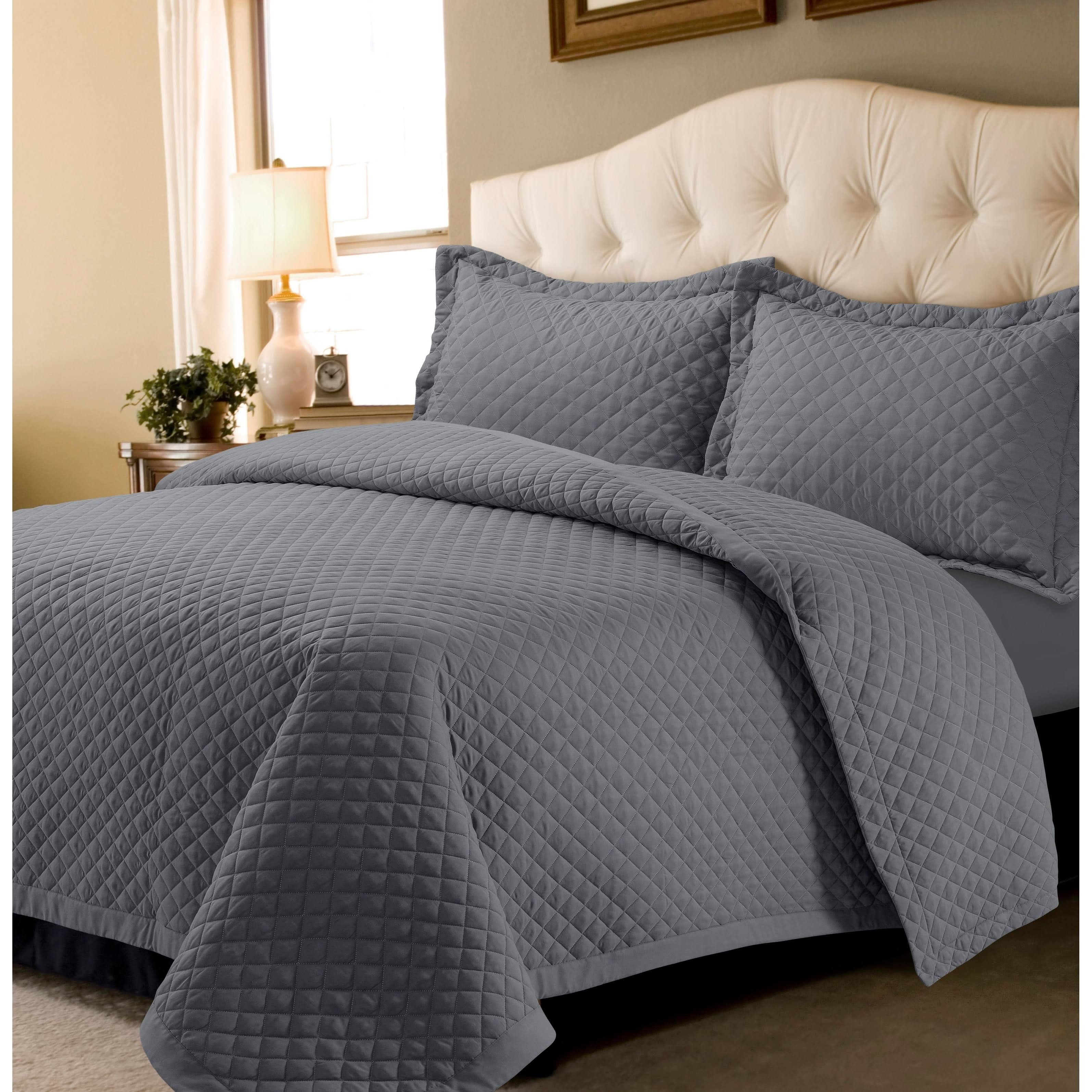 Brisbane Solid Oversized Quilt Set - Twin - Grey - WGL-03