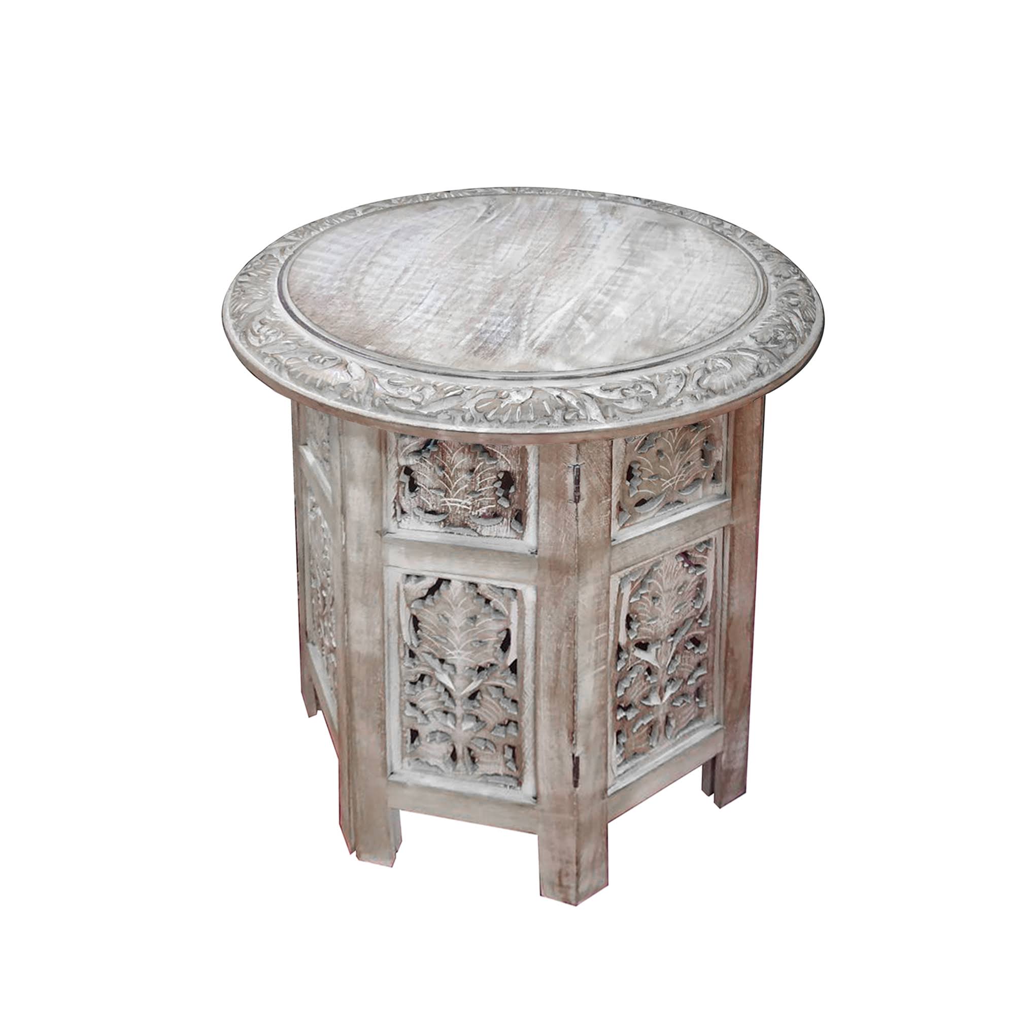 The Urban Port Wooden Hand Carved Folding Accent Coffee Table, White ...