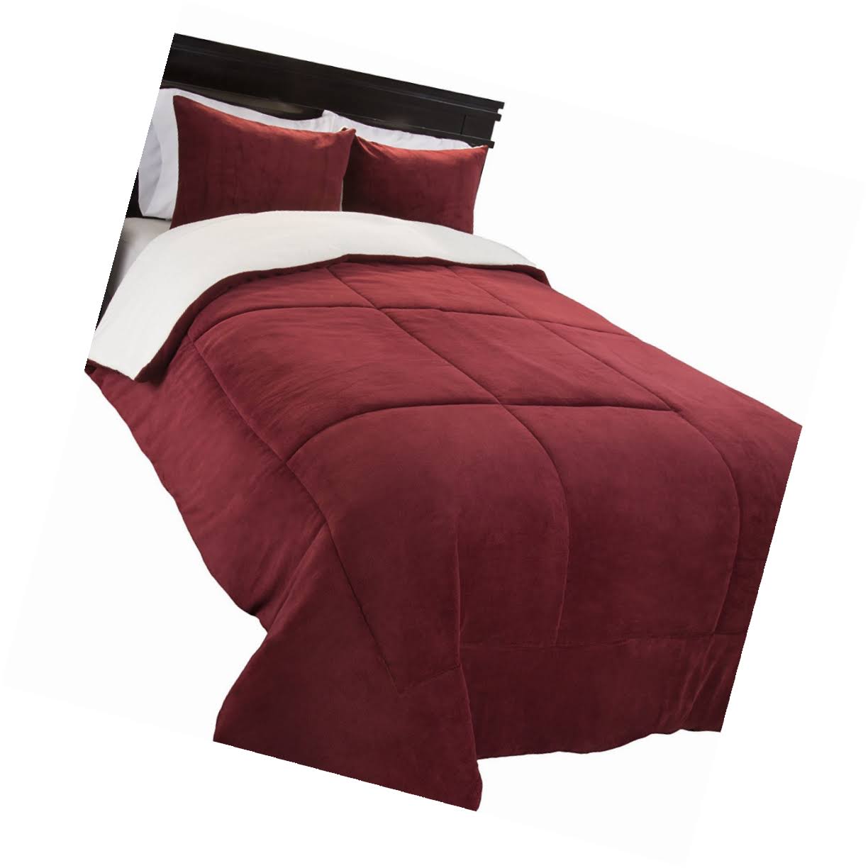 Lavish Home 3 Piece Sherpa/Fleece Comforter Set King Burgundy WGL03