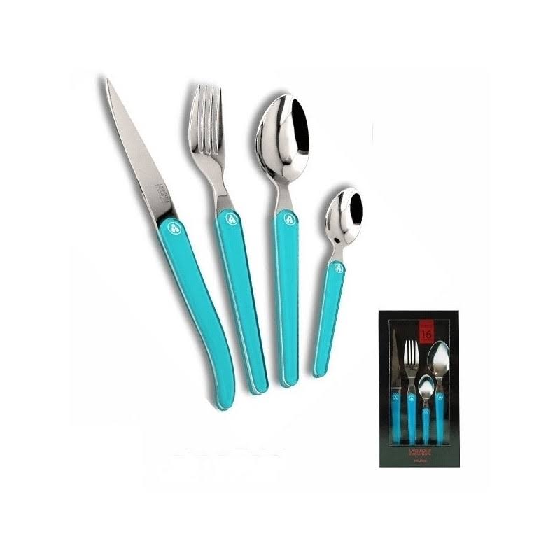 Laguiole 16 Piece Cristal Turquoise Translucent, Designer Boxed Set
