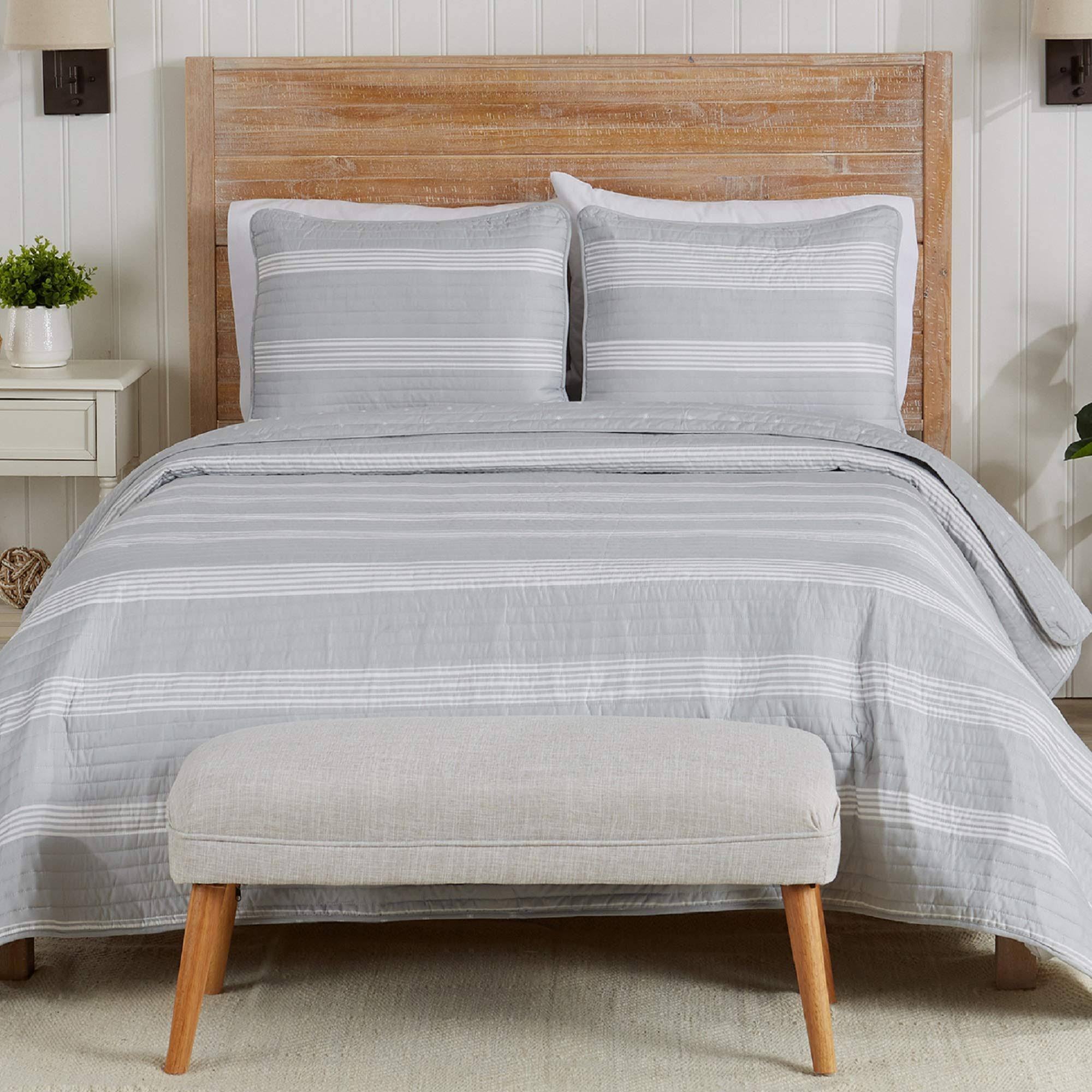 Great Bay Home Pattern Stripe Quilt Set Grey King customprintedsigns