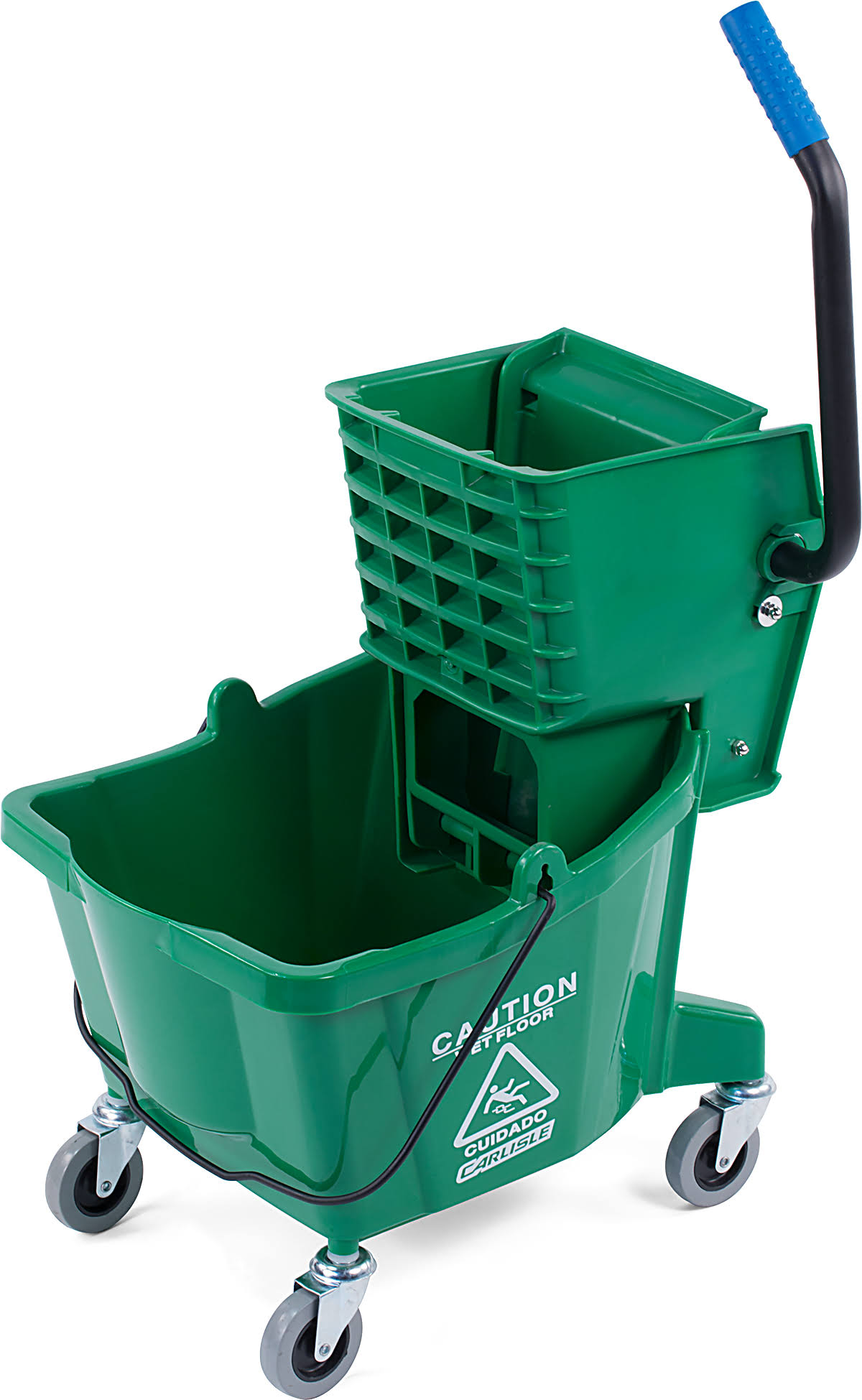 Carlisle 26 Quart Mop Bucket with SidePress Wringer, Green (3690809
