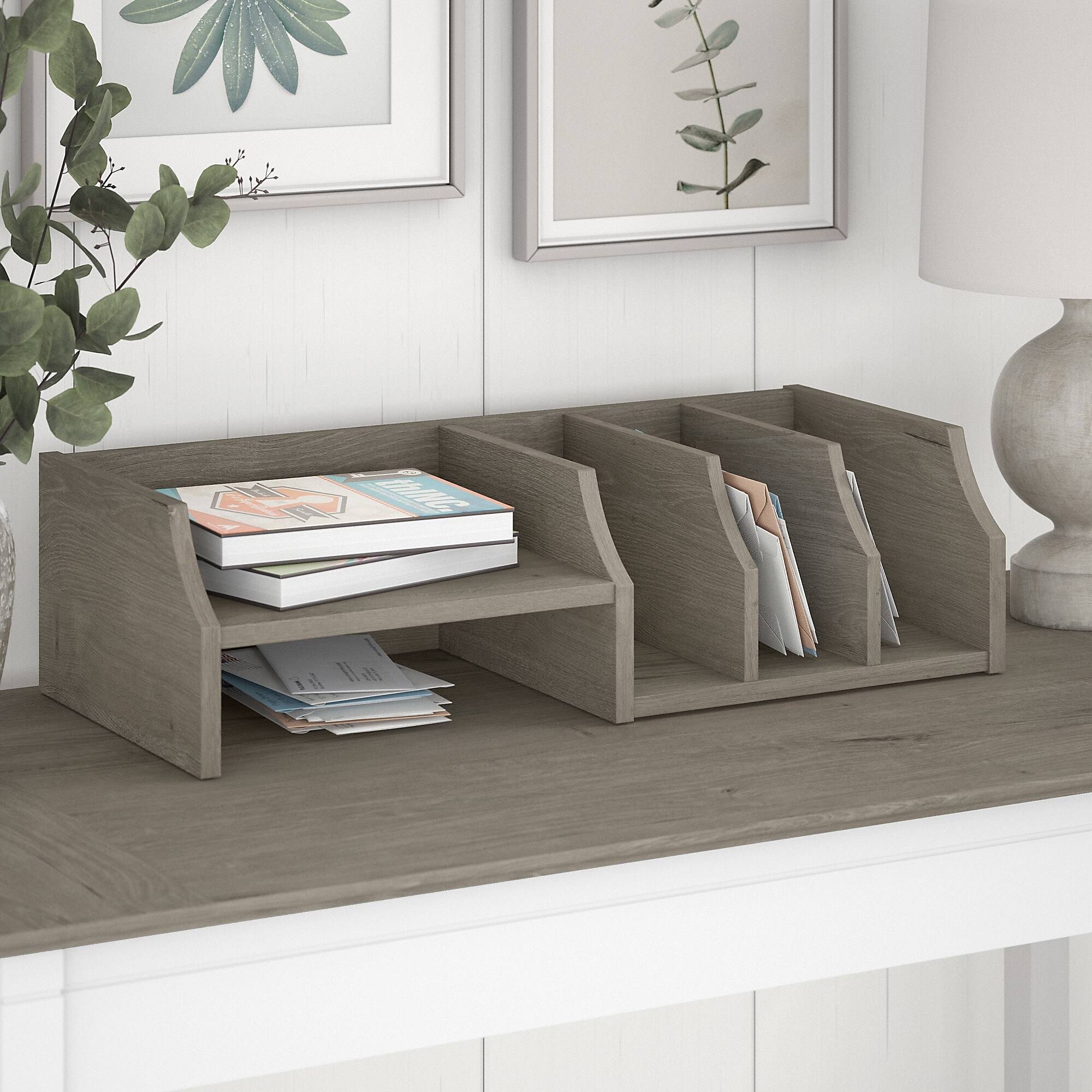 Bush Furniture Key West Desktop Organizer with Shelves, Shiplap Gray