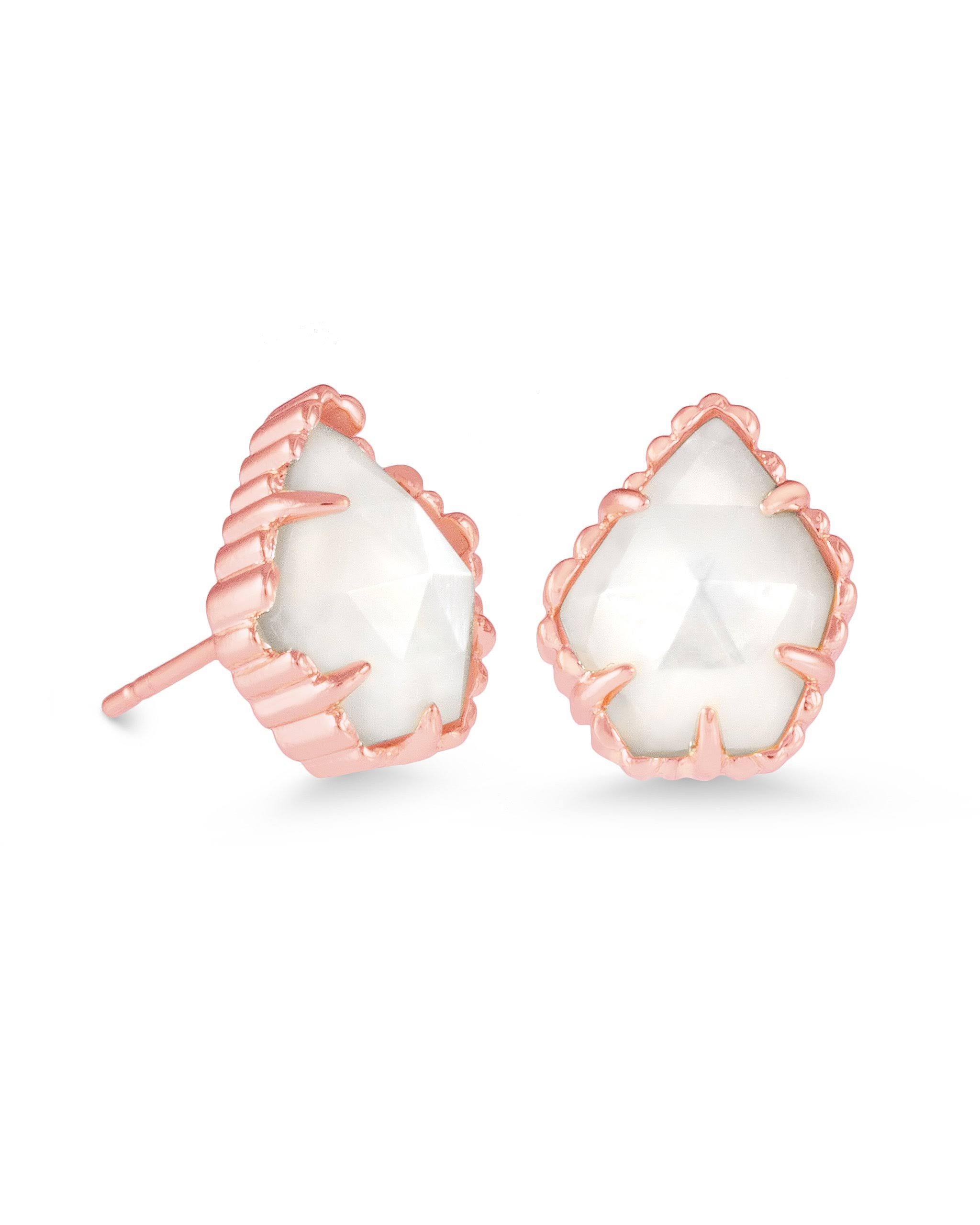 Kendra Scott Tessa Rose Gold Stud Earrings in Ivory Pearl WGL03