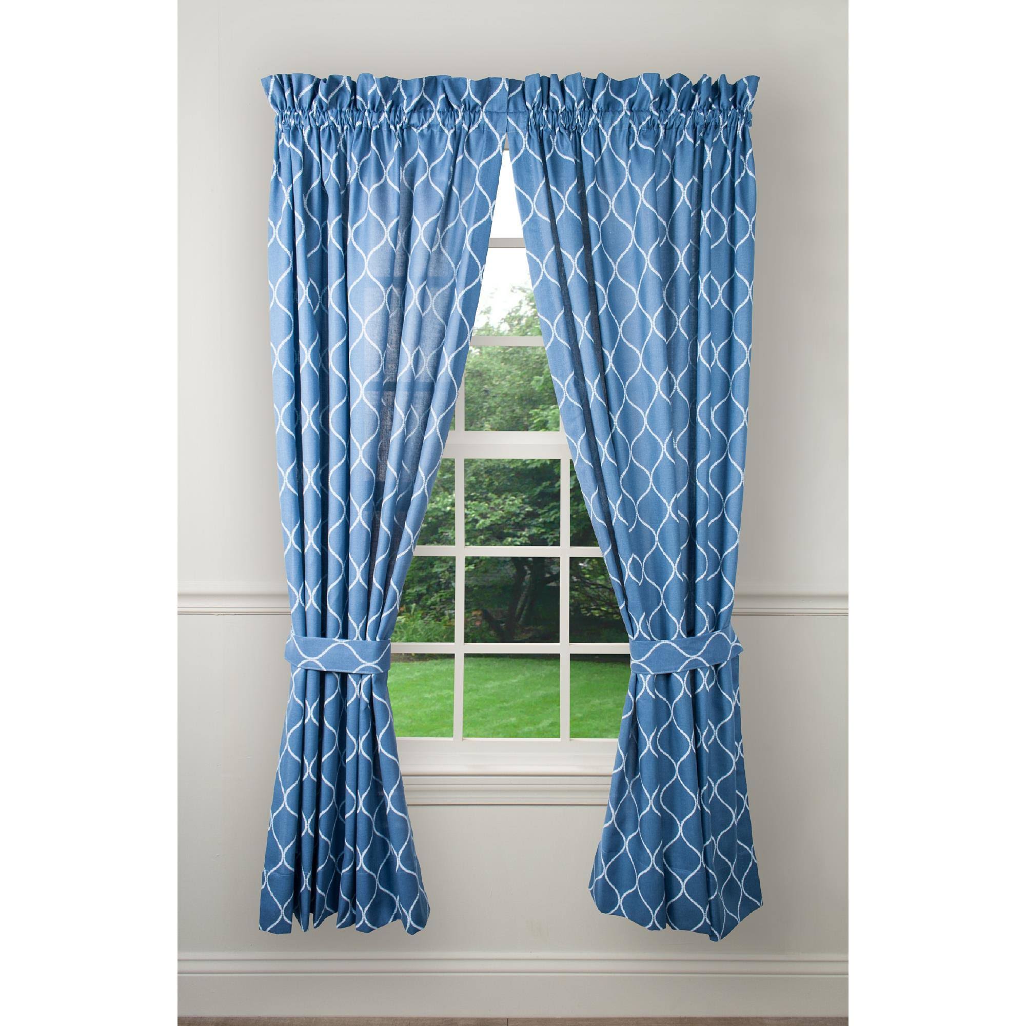 Ellis Curtain Trellis Rod Pocket Curtain Panel Pair with Tiebacks Blue