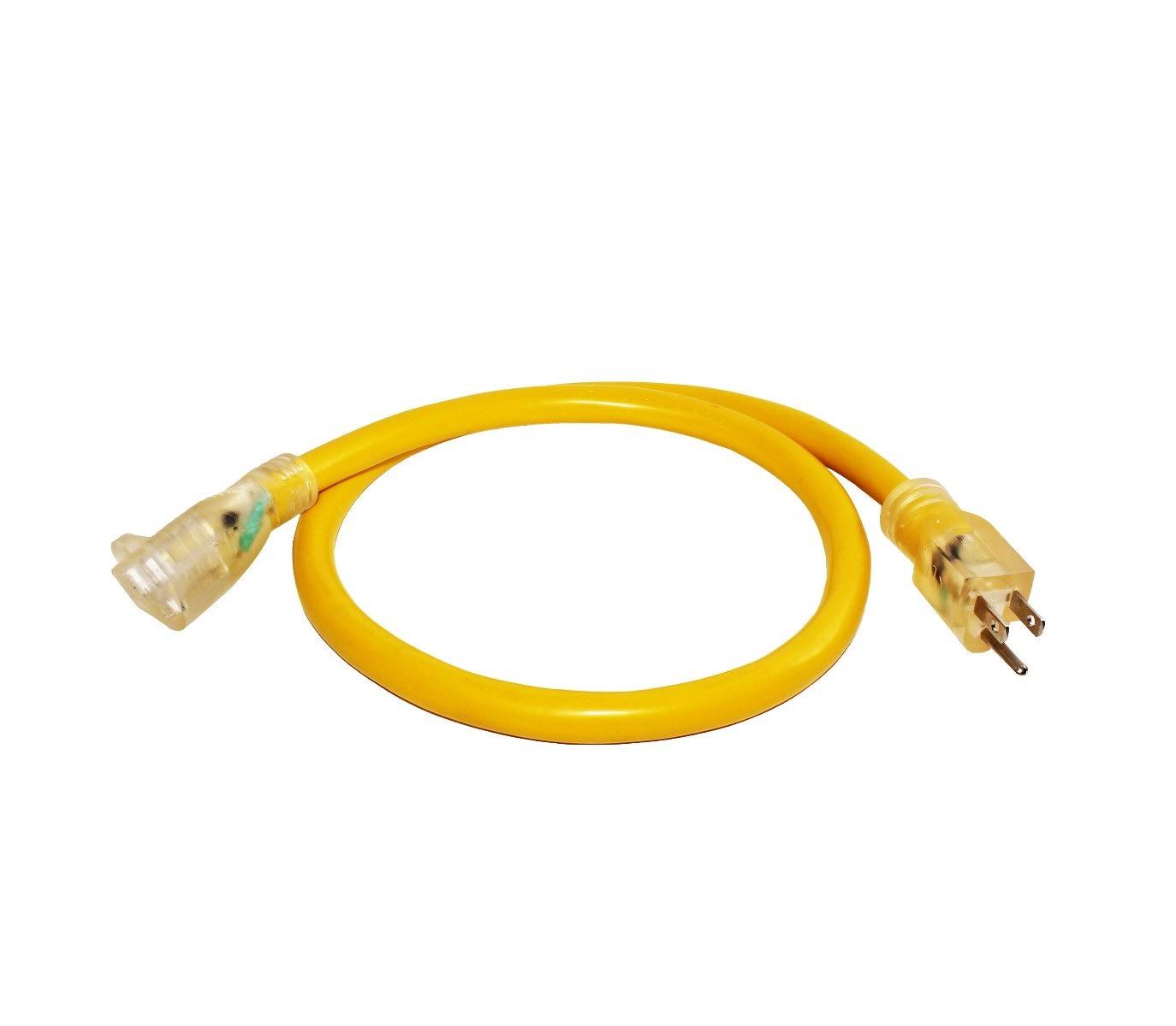 5 Pack 10/3 3ft SJTW Lighted End Heavy Duty Extension Cord (3 Feet