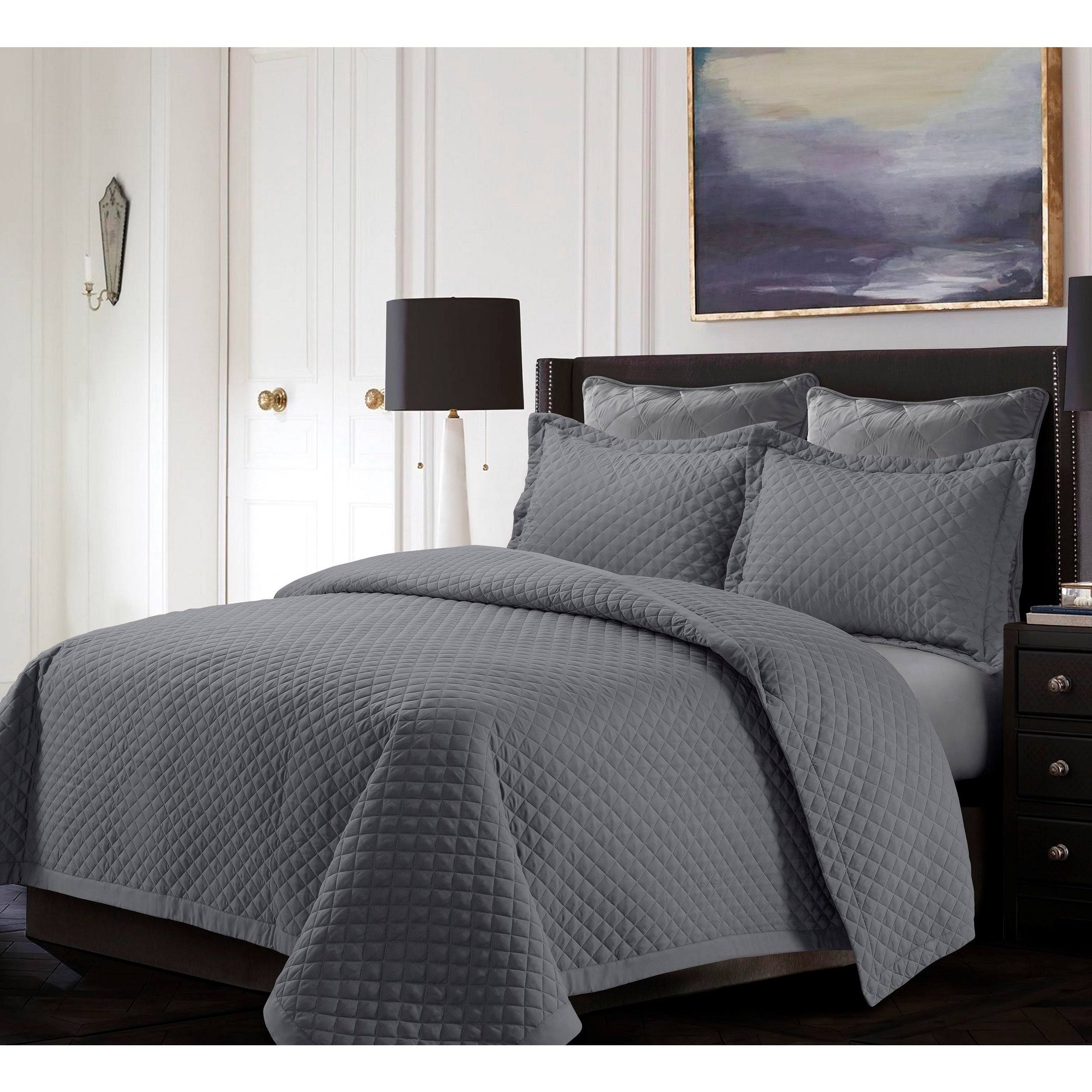 Brisbane Solid Oversized Quilt Set Twin Grey WGL03