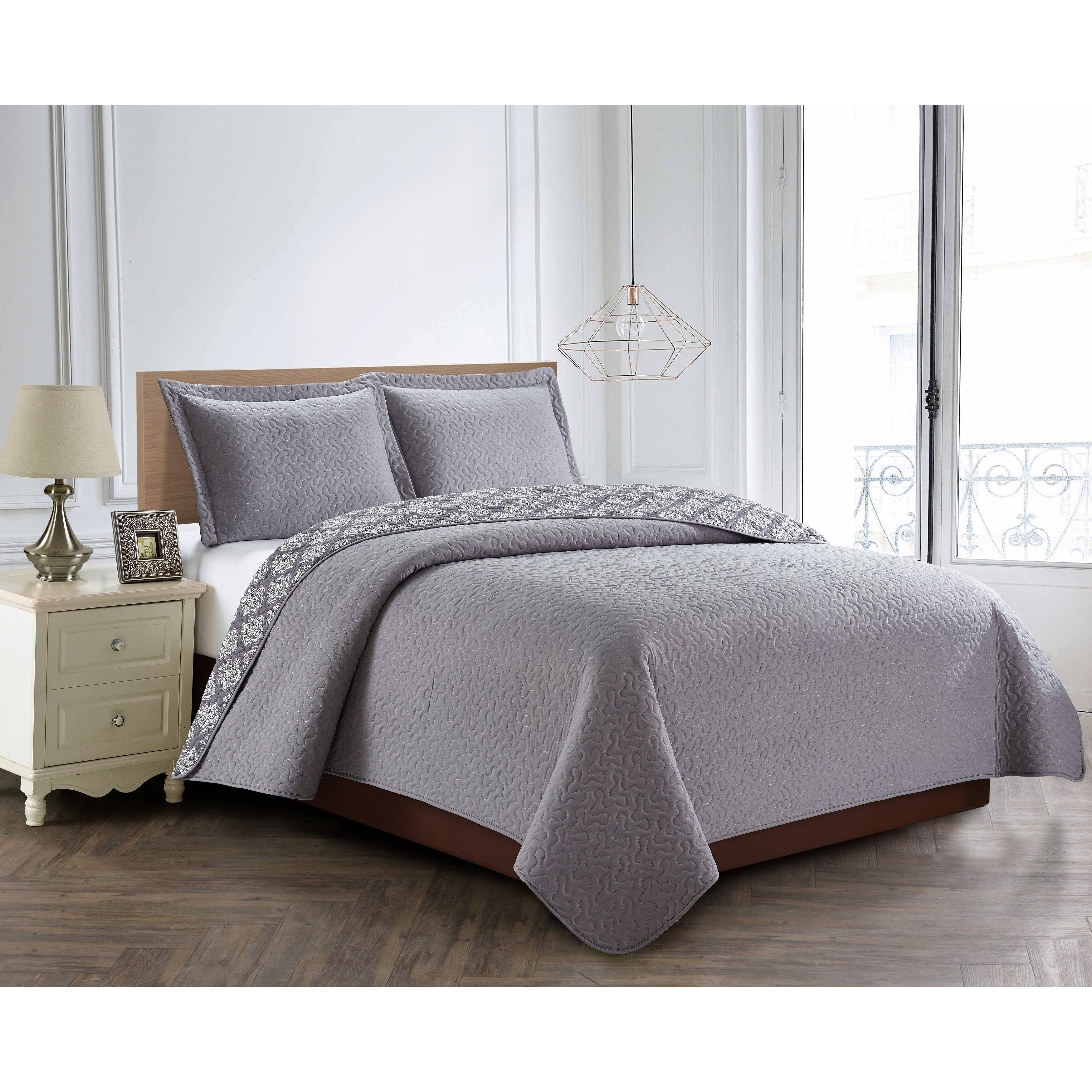 Harper Lane Reversible 3Piece Quilt Set King Grey Damask King WGL03