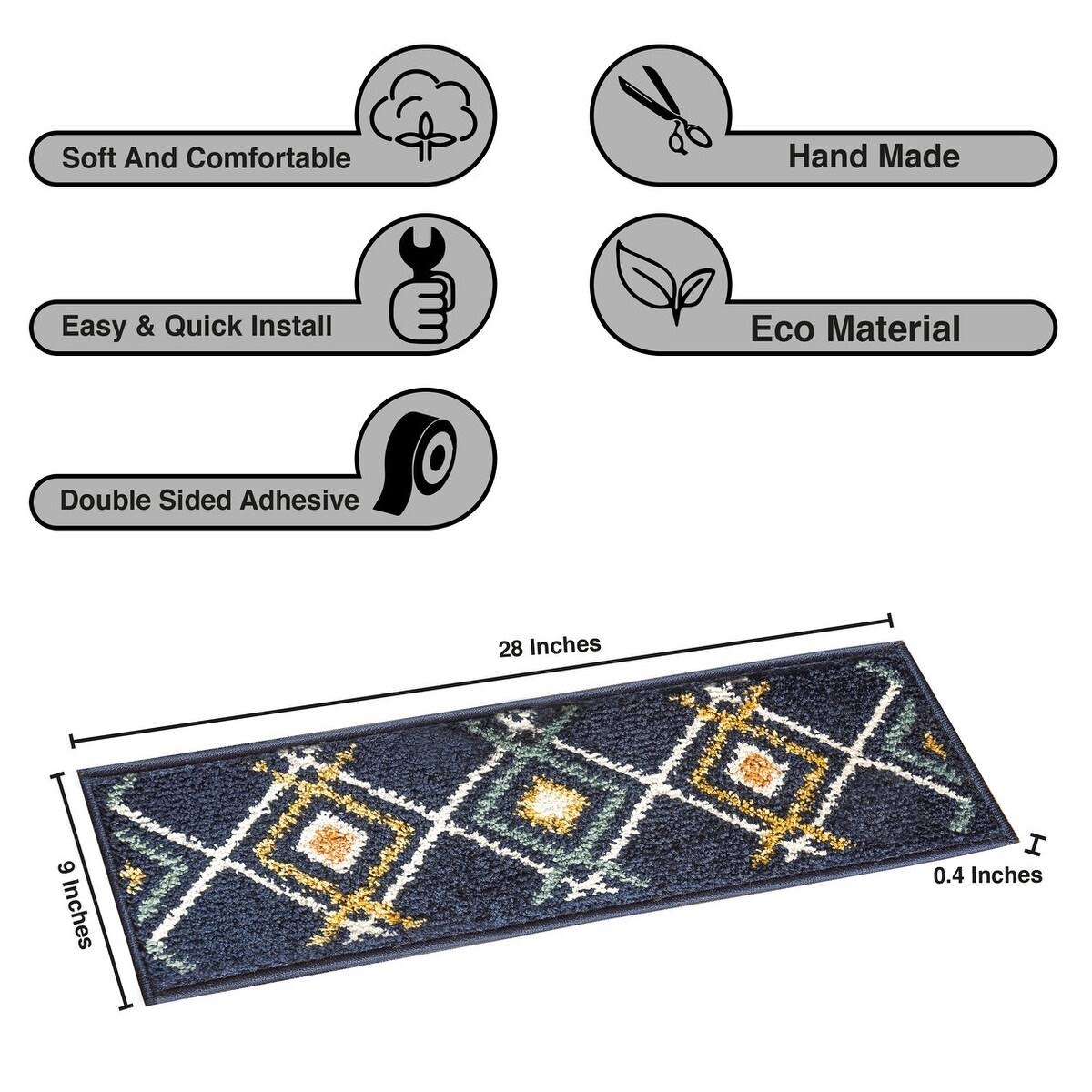Aura, Shag Stair Treads, Deep Pile Stair Treads with Double Sided Tape 7 Green WGL03