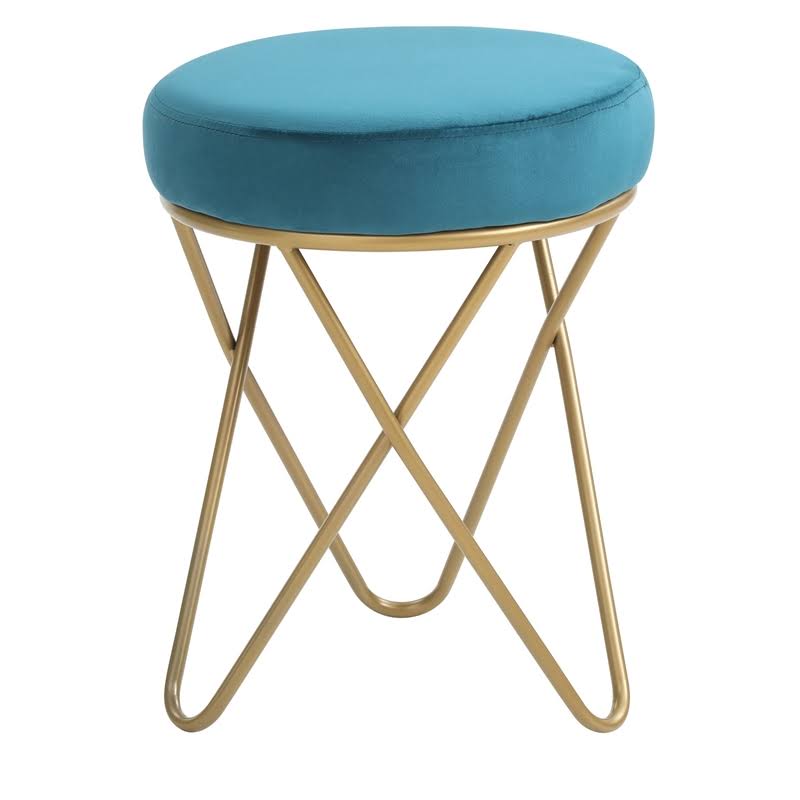 Hodedah HI3745 Vanity Stool Blue Velvet WGL03