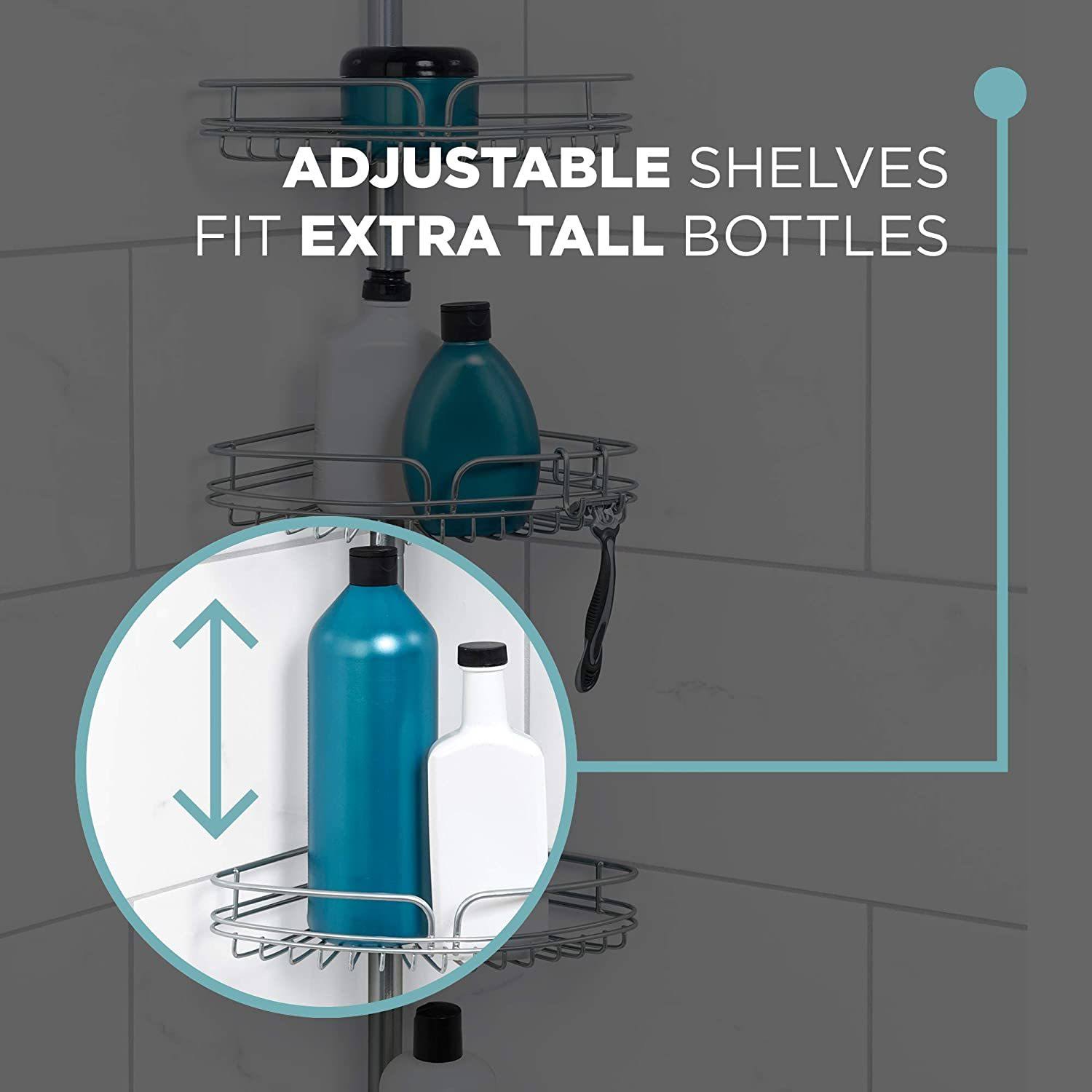 Zenna Home 2161PC Shower Tension Pole Caddy, Satin Chrome WGL03