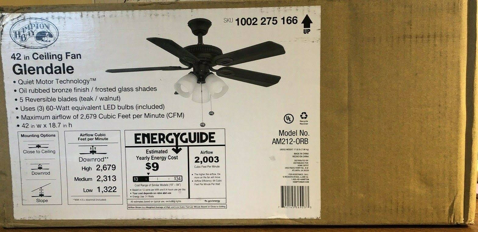 Hampton Bay Glendale 42 in. LED Indoor OilRubbed Bronze Ceiling Fan