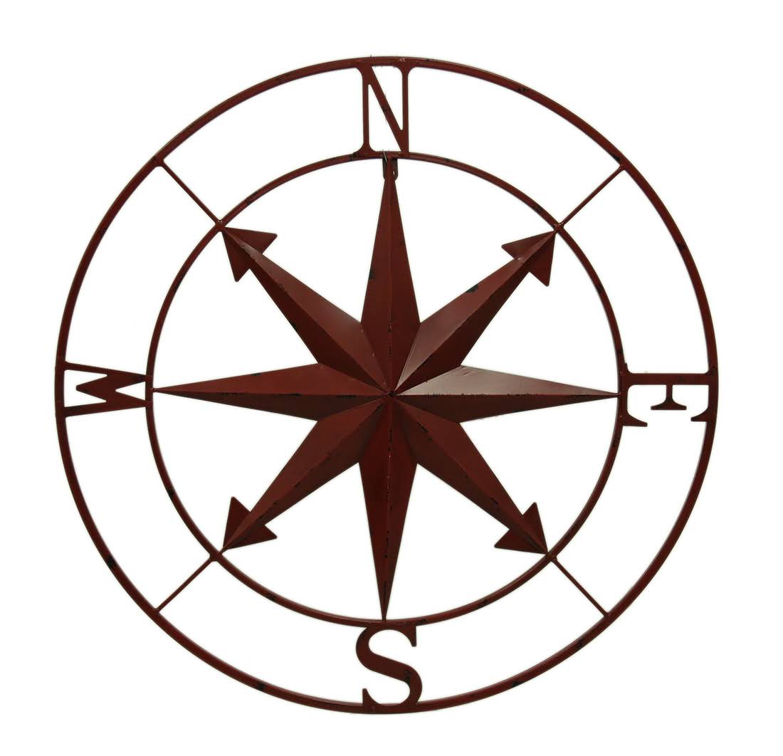Distressed Metal Indoor/Outdoor Compass Rose Wall Hanging 28 inch Red