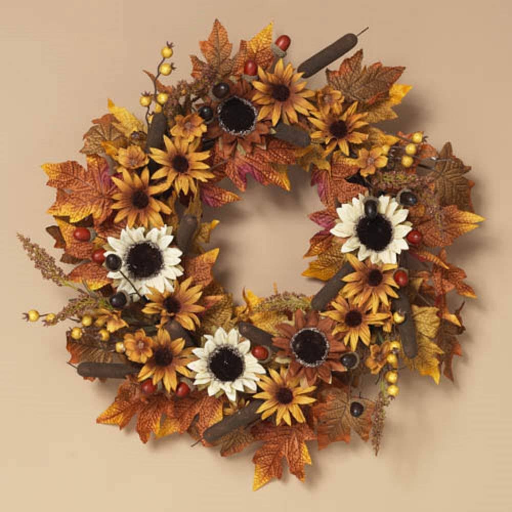 Harvest Wreath with Cattails and Berry Accents 24 inch New - WGL-03