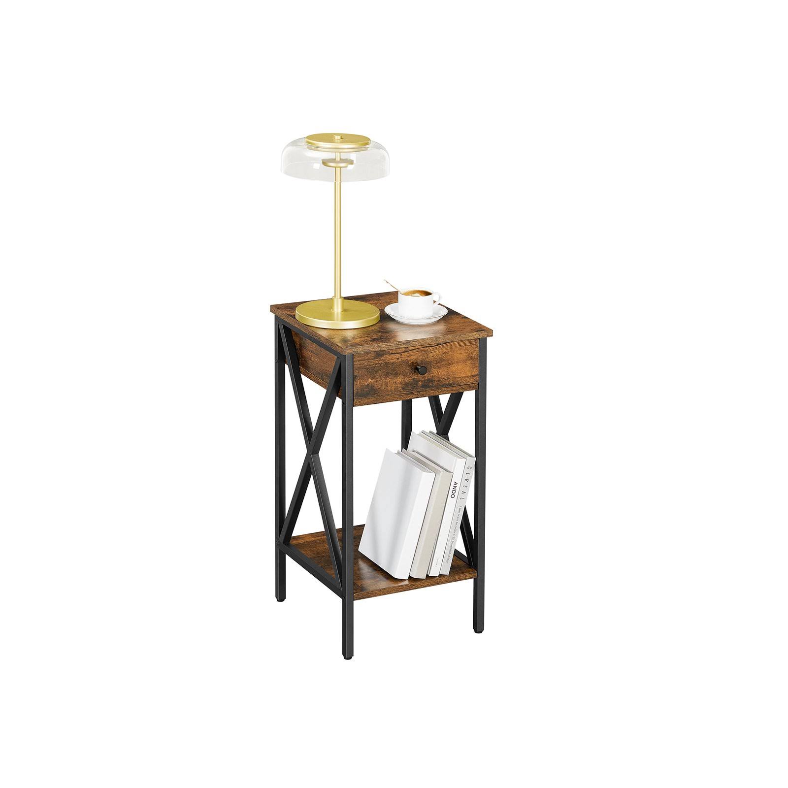 SONGMICS Industrial Brown Tall Nightstand with Drawer Rustic Brown and Black WGL03