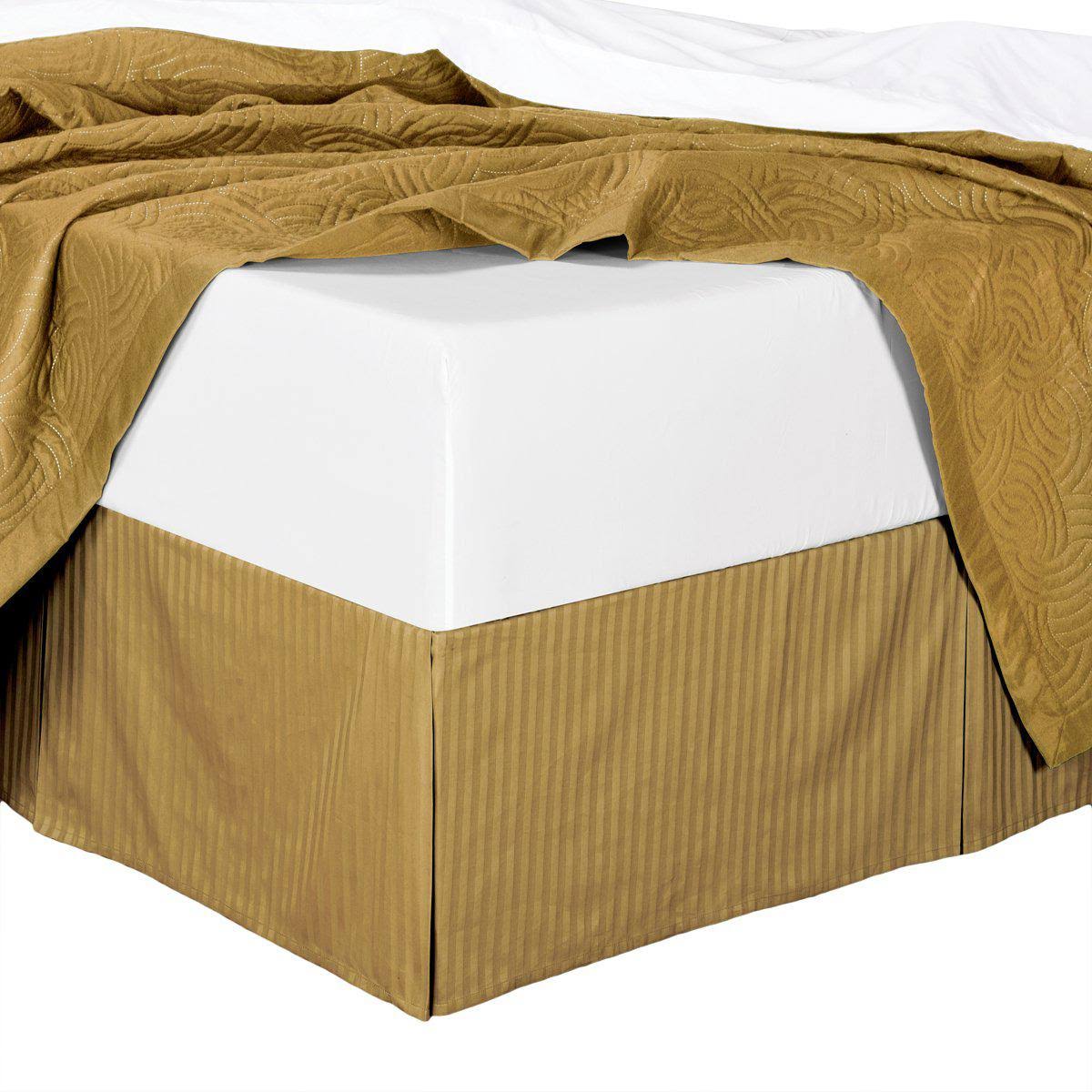 Bed Skirts w/ Split Corners Damask Striped California King / Bronze