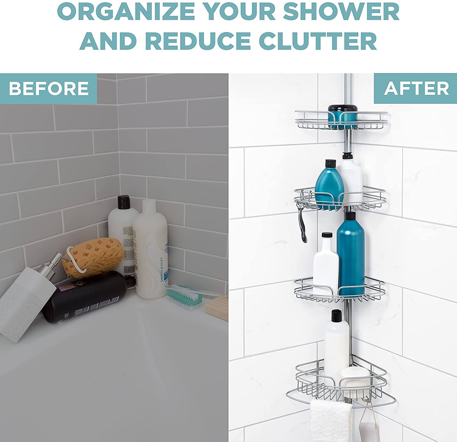 Zenna Home 2161PC Shower Tension Pole Caddy, Satin Chrome WGL03