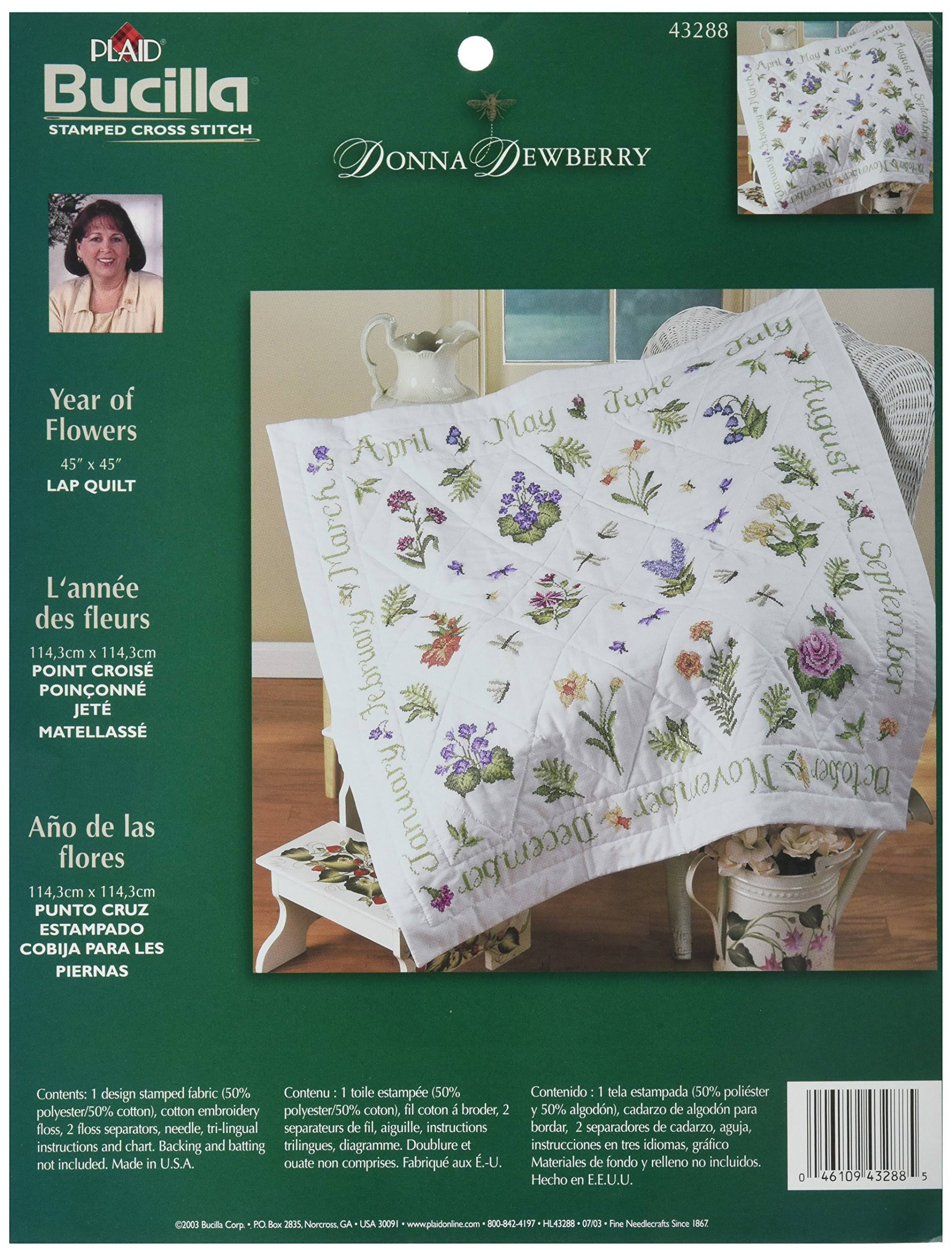 Bucilla Stamped Cross Stitch Lap Quilt Kit 40 By 40 Inch 43288 Year Of Flowers Wgl 03 7877