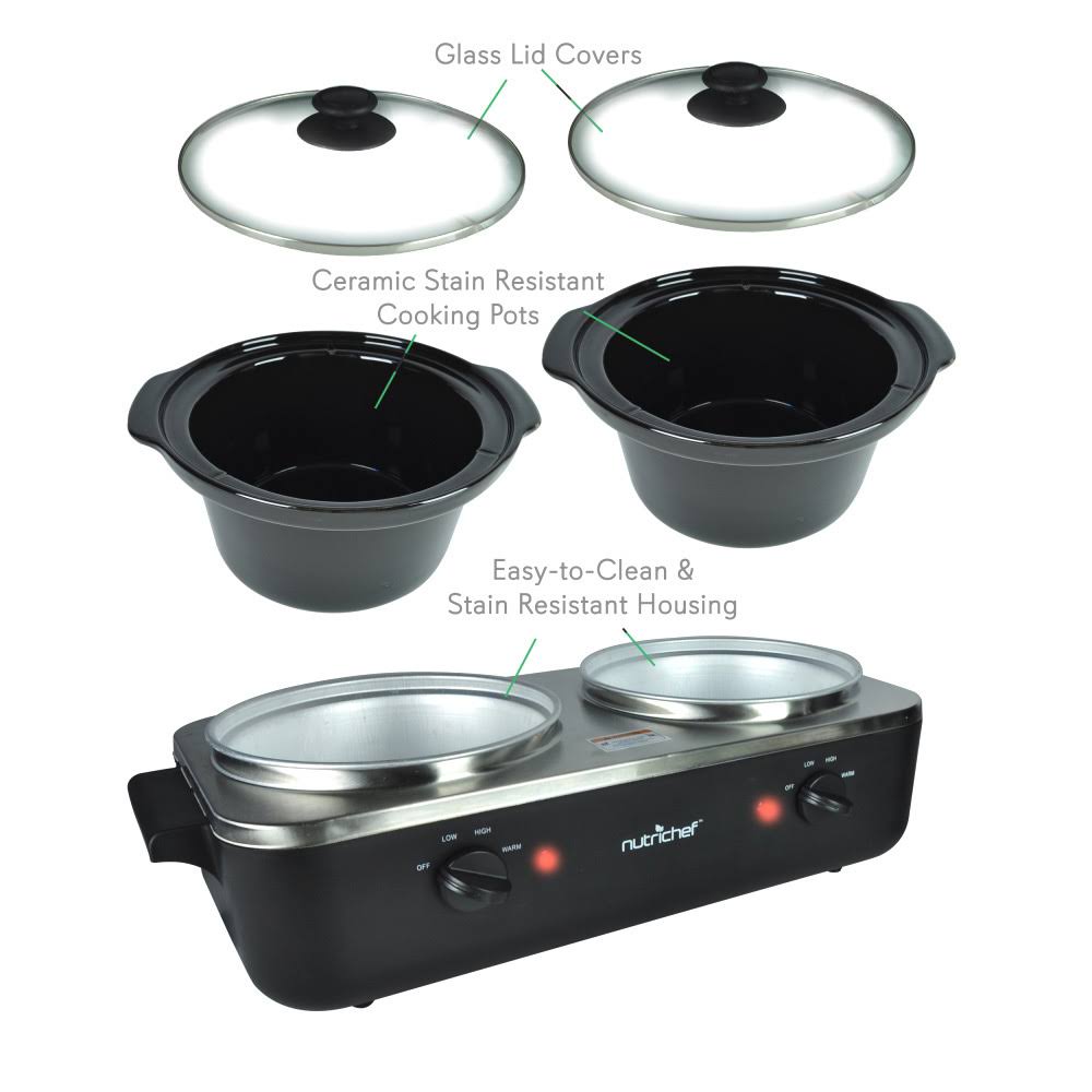 Nutrichef PKBFWM26 Dual Pot Electric Slow Cooker Food Warmer WGL03