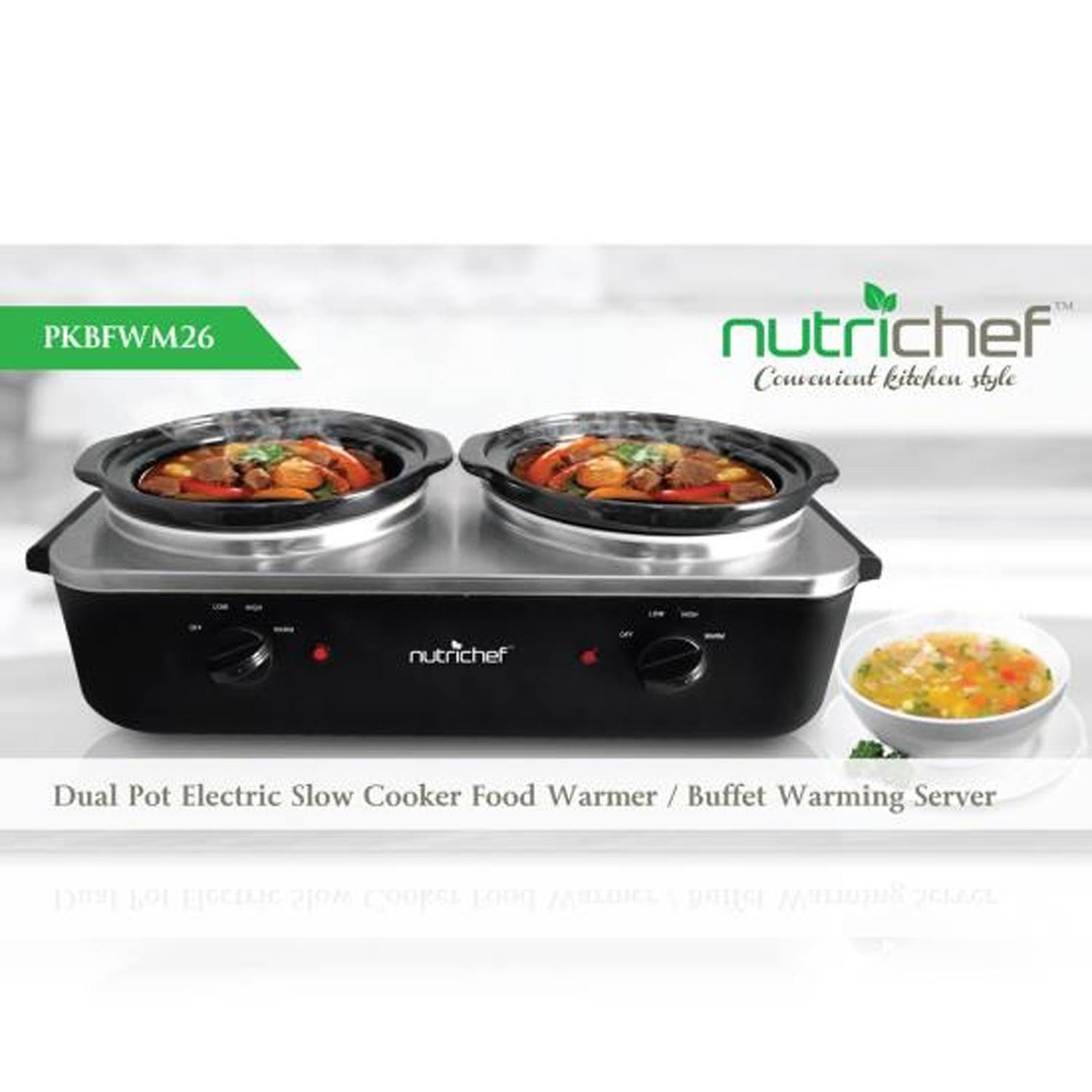 Nutrichef PKBFWM26 Dual Pot Electric Slow Cooker Food Warmer WGL03