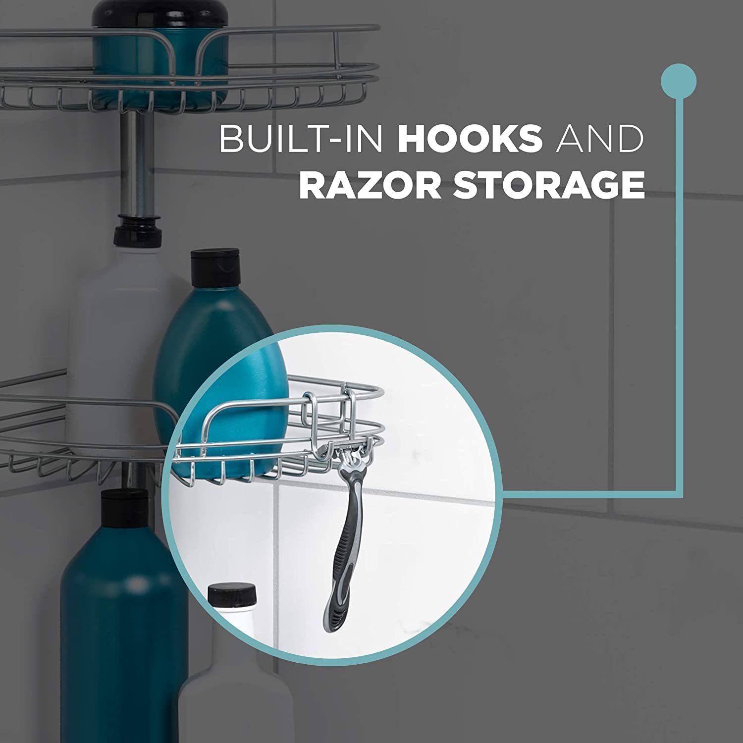 Zenna Home 2161PC Shower Tension Pole Caddy, Satin Chrome WGL03