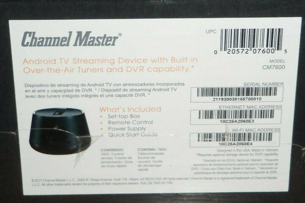 Channel Master Cm7600 Stream Plus Media Player and OTA DVR WGL03