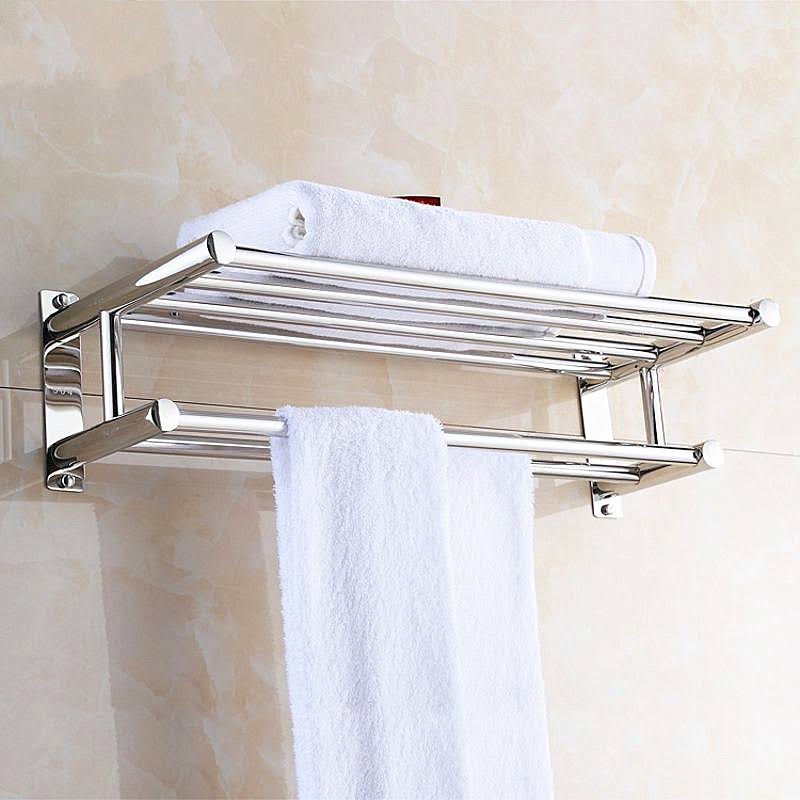 Stainless Steel Double Towel Rack Wall Mount Bathroom Shelf Bar Rail ...