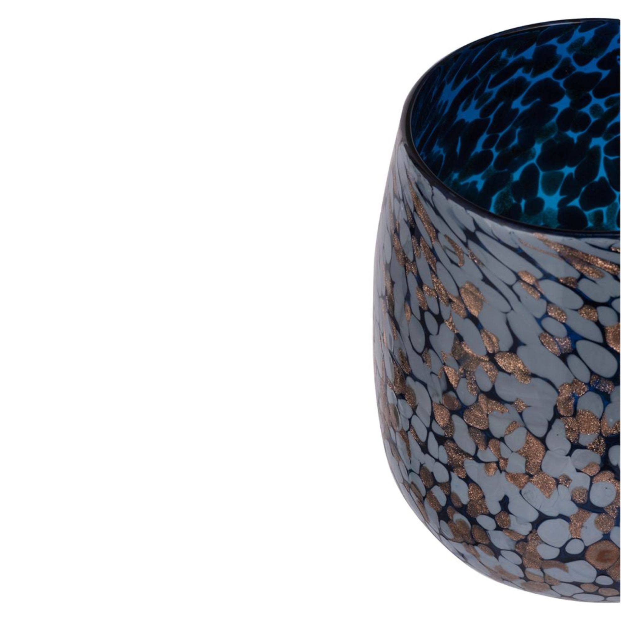 Au0026B Home 6.25x22 Blue and Bronze Floral Wide Glass Vase WGL03