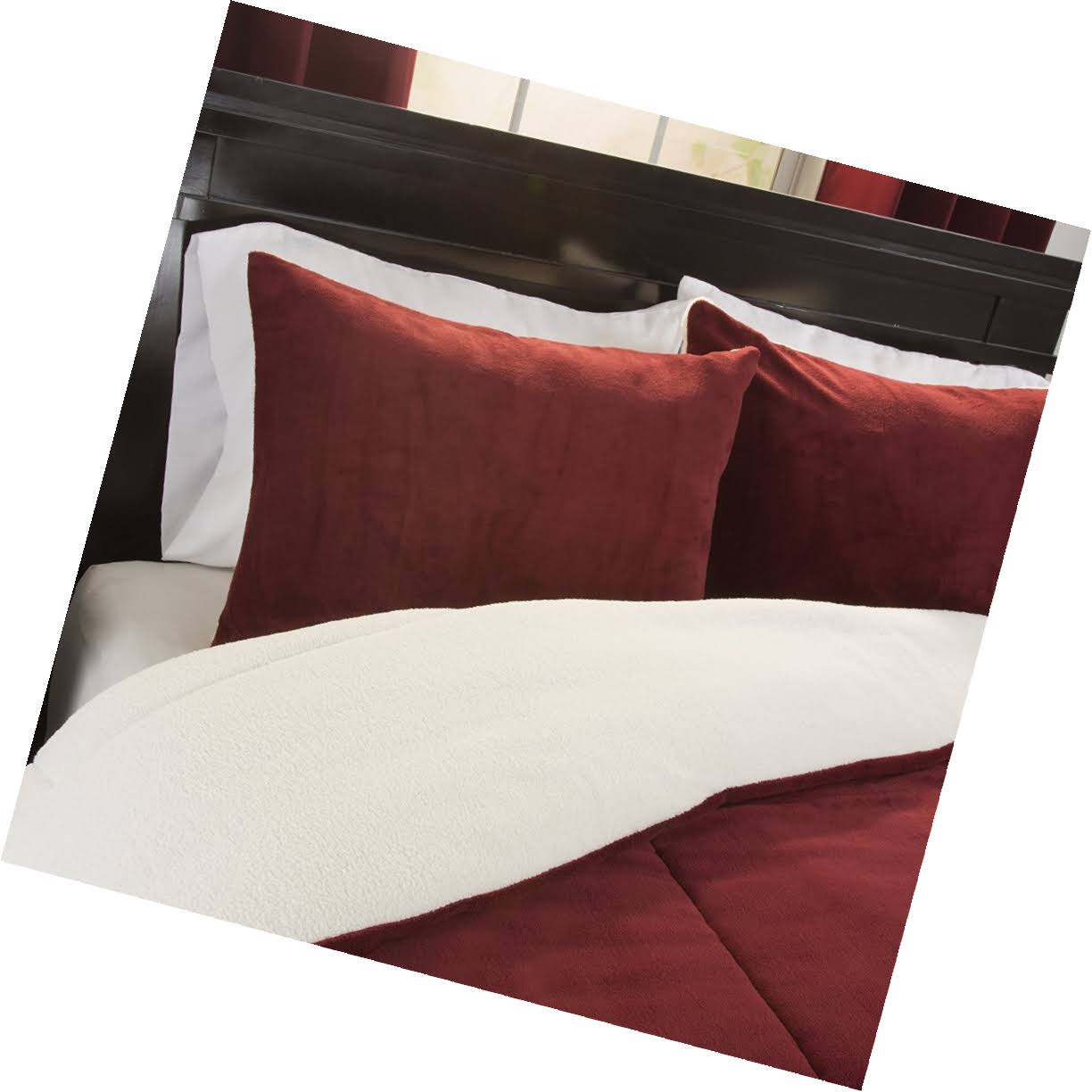 Lavish Home 3 Piece Sherpa/Fleece Comforter Set - King - Burgundy - WGL-03