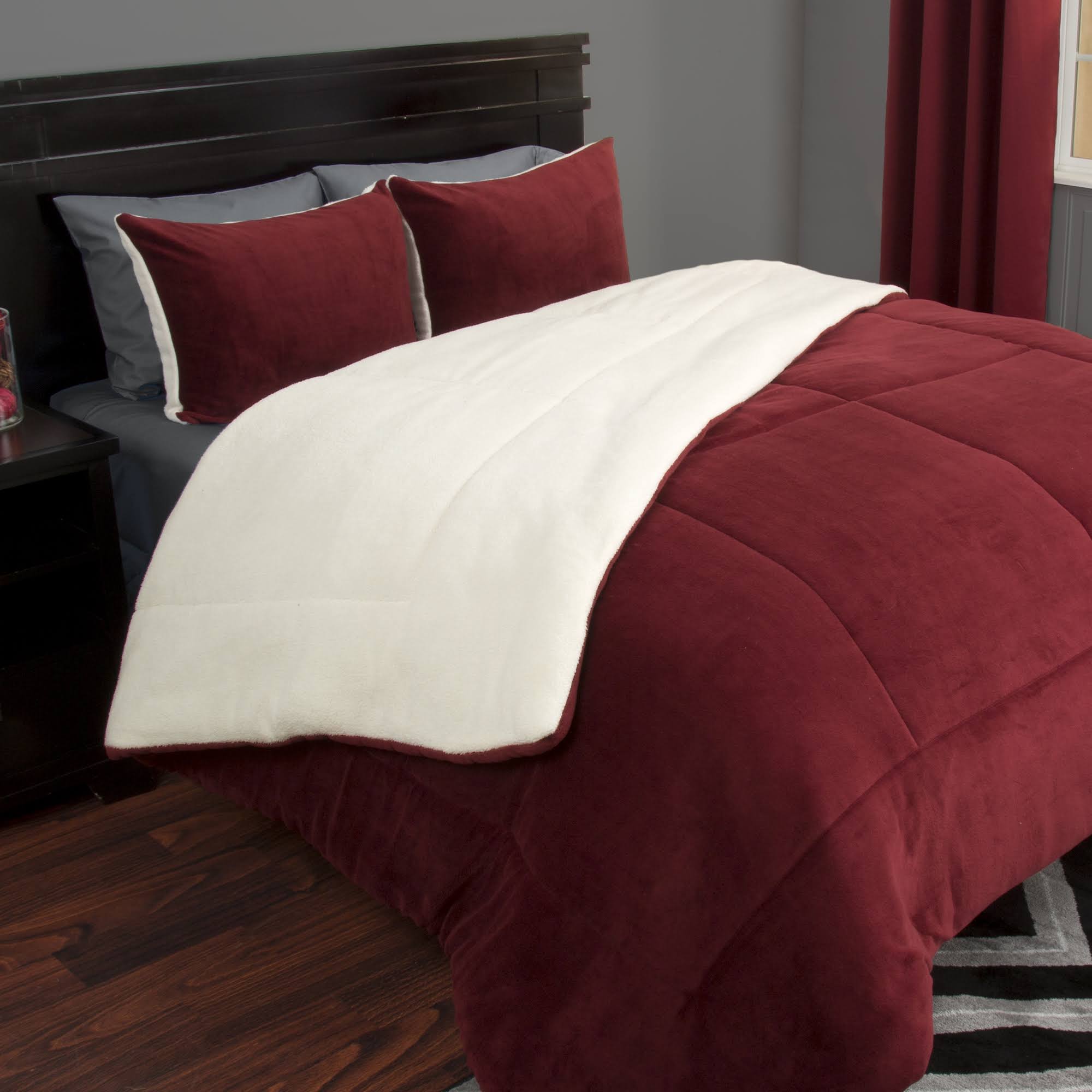 Lavish Home 3 Piece Sherpa/Fleece Comforter Set - King - Burgundy - WGL-03