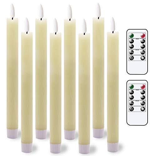 GenSwin Flameless Flickering Taper Candles with 2 Remote Controls and ...