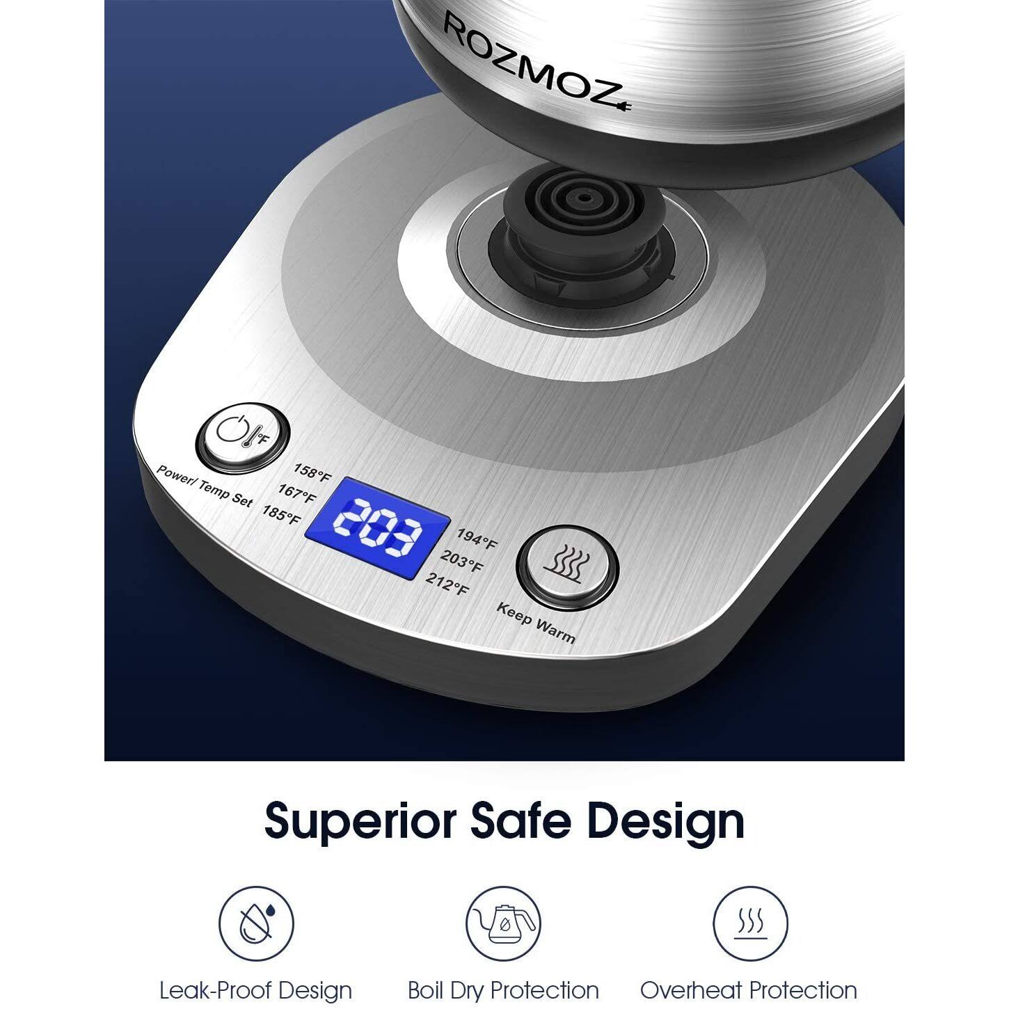 Rozmoz Electric Gooseneck Kettle with 6 Various Temperature Control