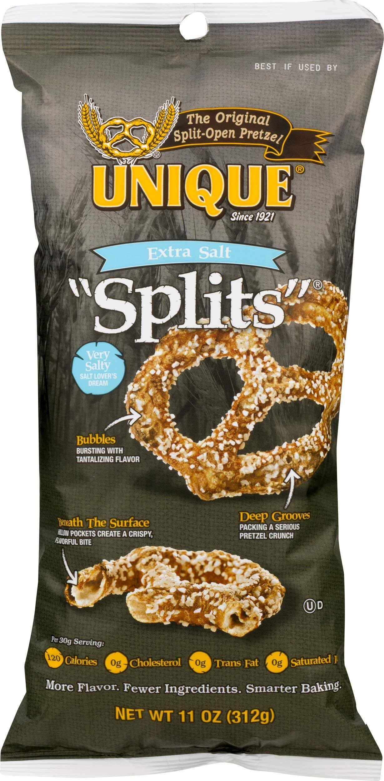 Unique Pretzels Extra Salt Splits Pretzels, 11 Ounce, 12 Bags WGL03