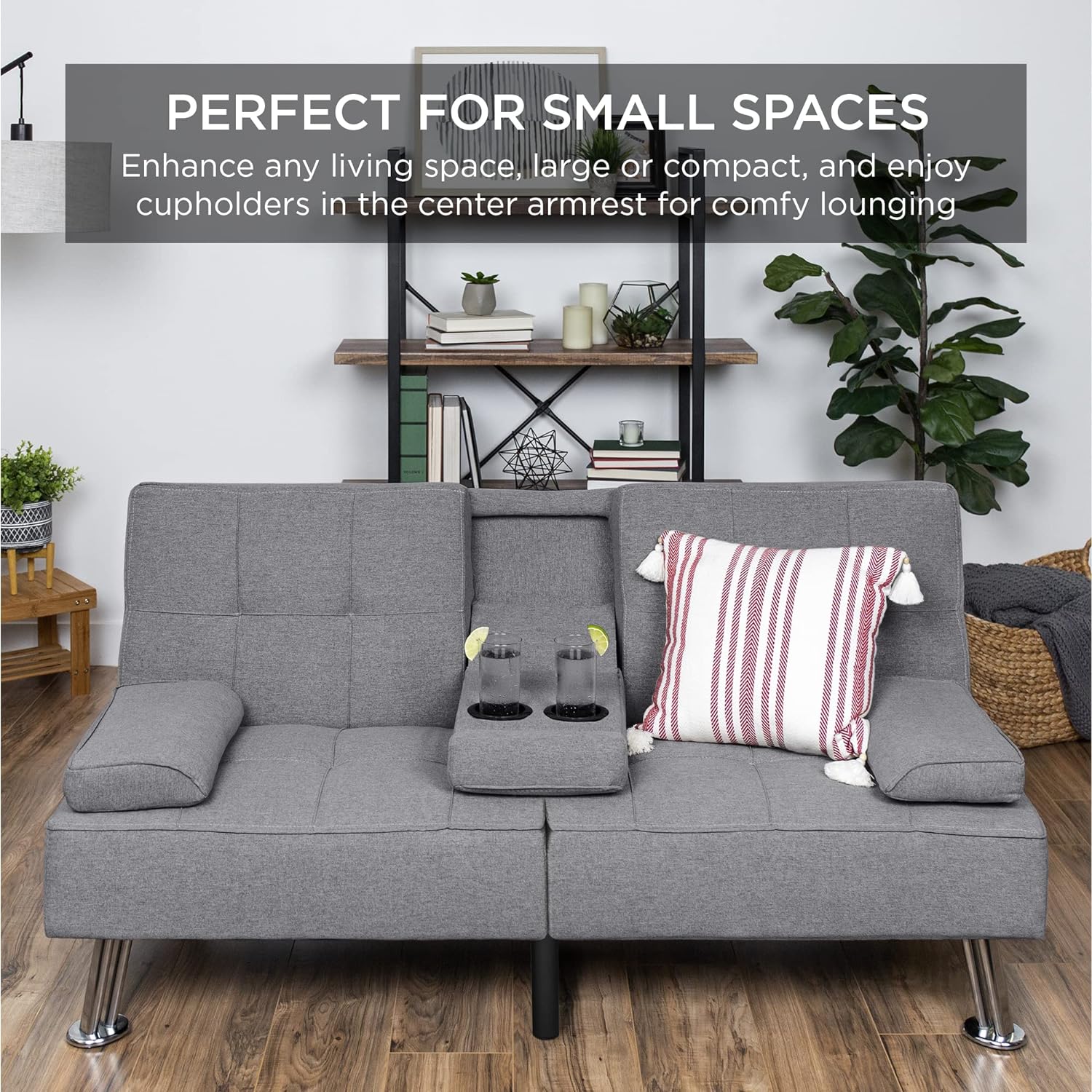 Best Choice Products Linen Upholstered Modern Convertible Folding Futon