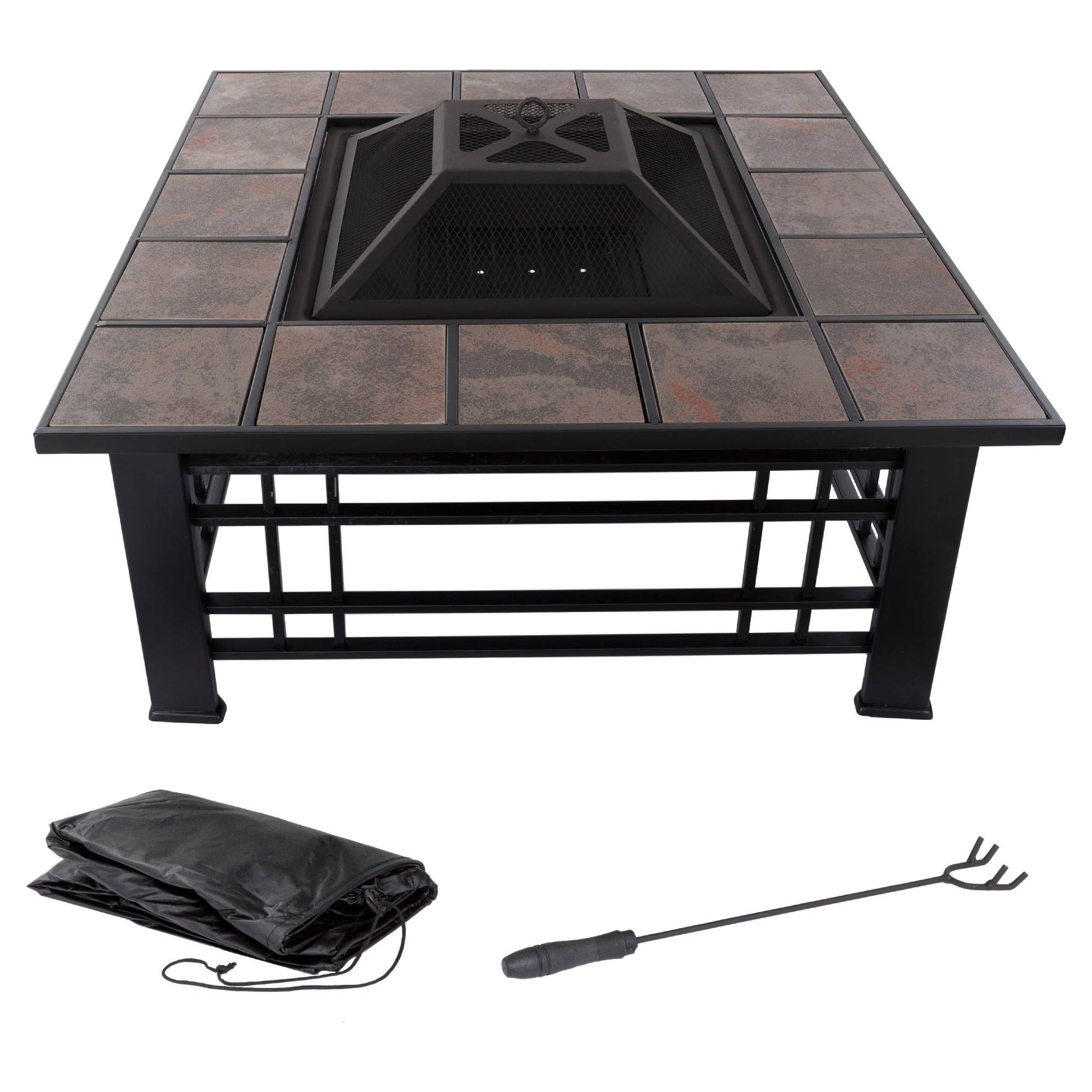 Fire Pit Set Wood Burning Pit 32x22 Square Tile Pure Garden Nvilo