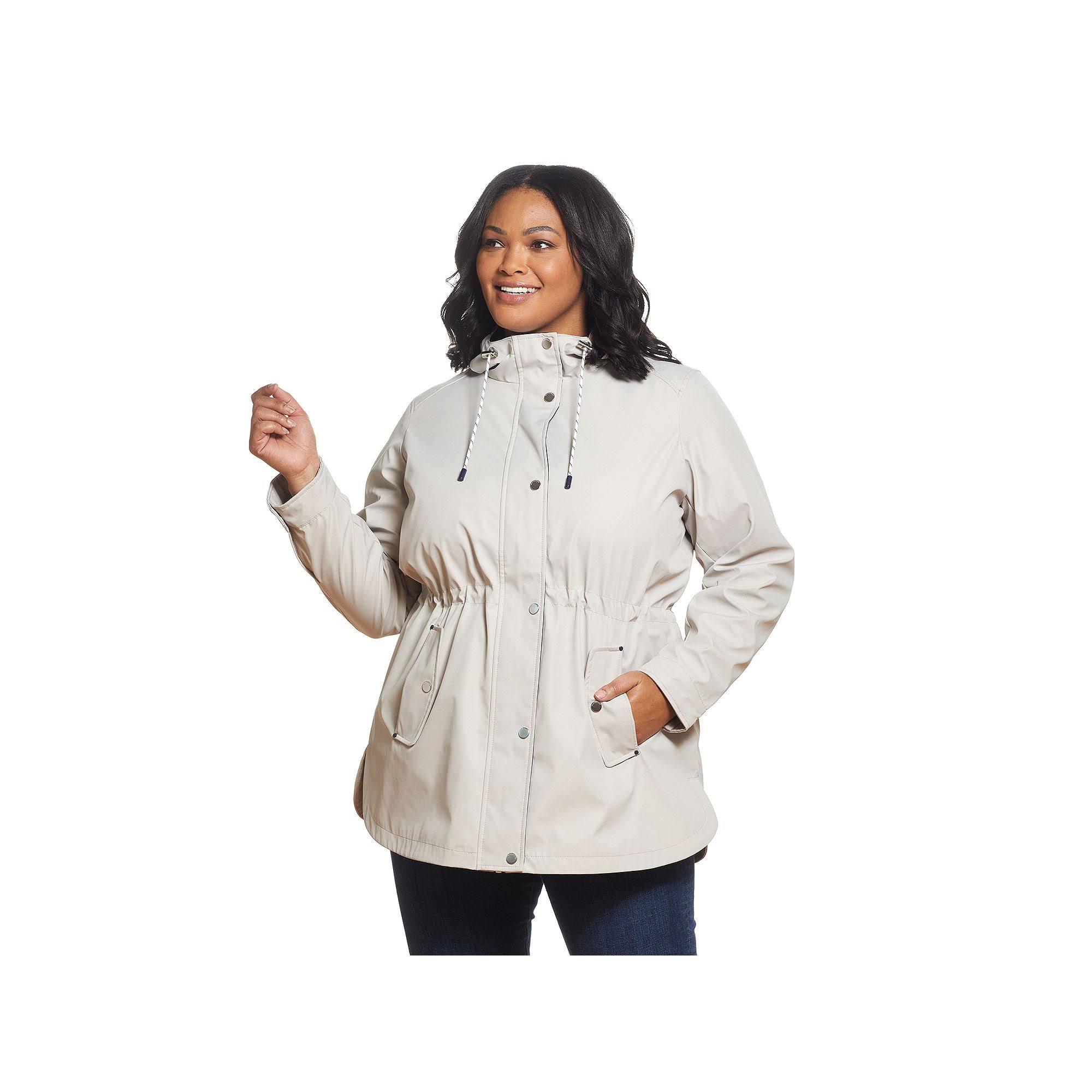 Weatherproof Plus Size Anorak Jacket with Nautical Stripe 1x Sandstone