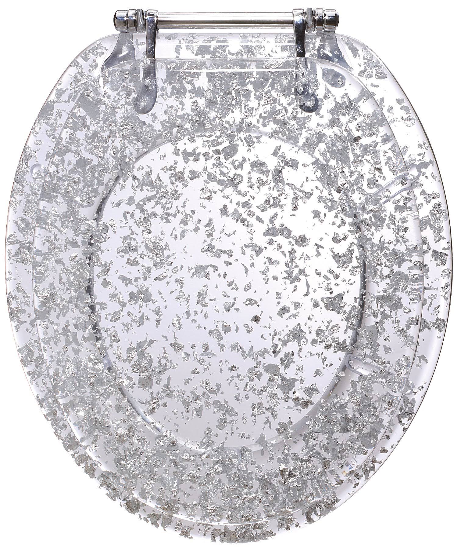 Ginsey Elongated Resin Toilet Seat Chrome Hinges Silver Foil Nvilo
