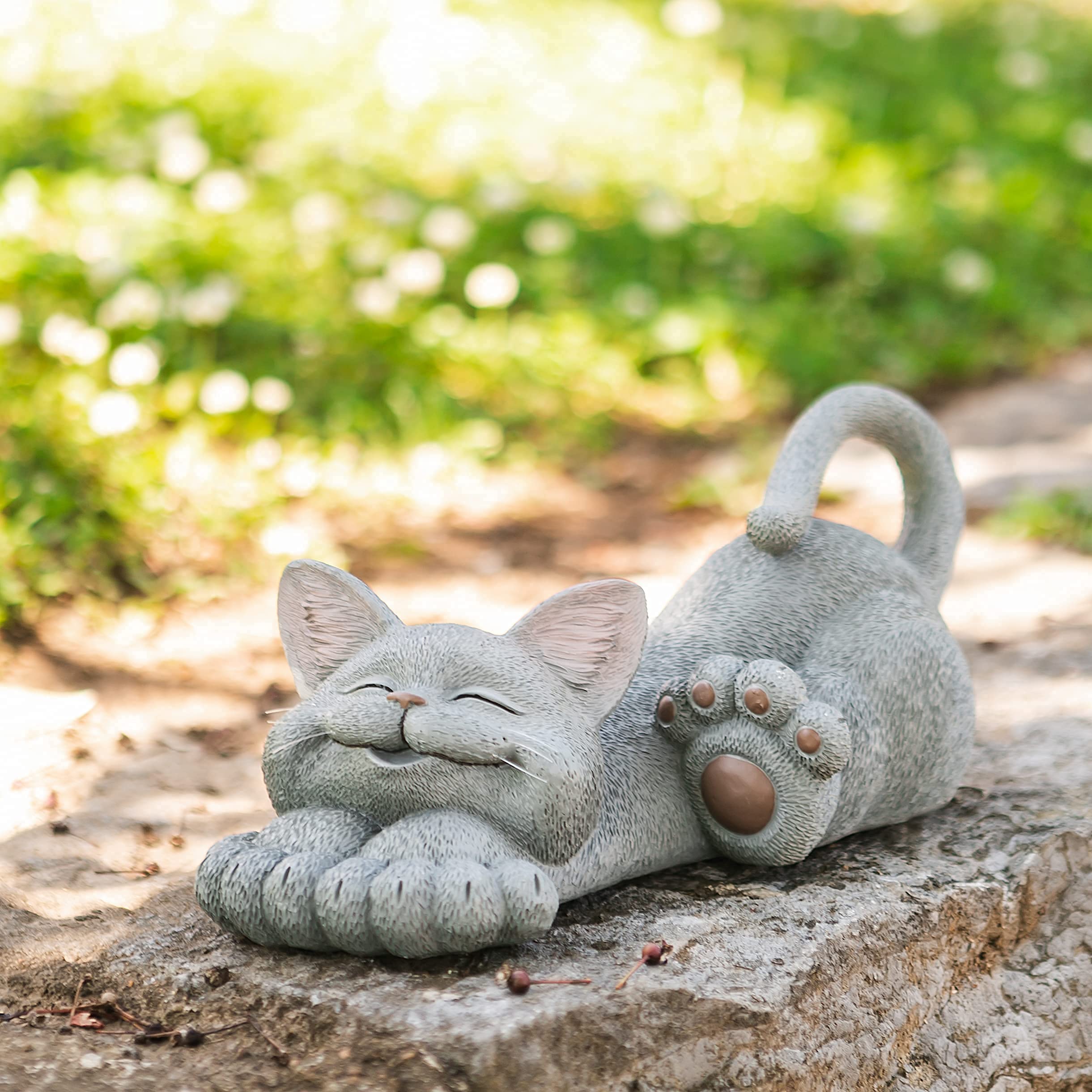 Whimsical Smiling Cat Garden Statue