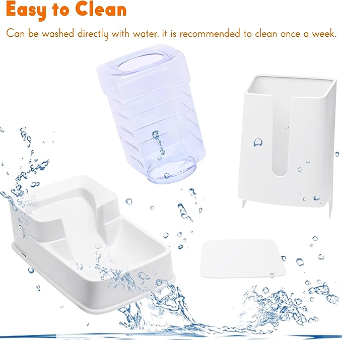 Automatic Cat Feeder and Water Dispenser in Set 2 Packs 1 Gallon for Small Medium Big Dog Pets Puppy Kitten (White)